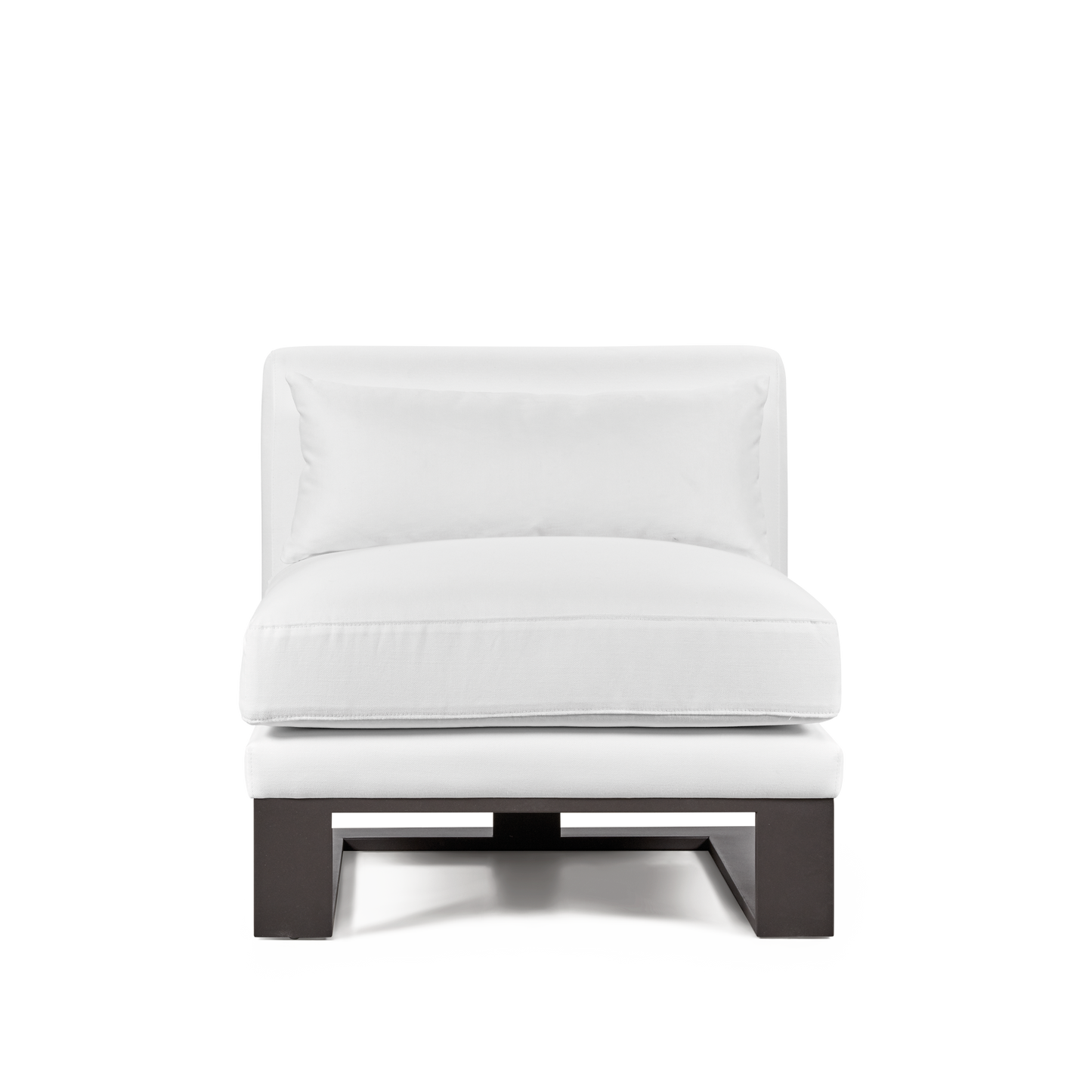 Front view of Alpes armchair with white textile