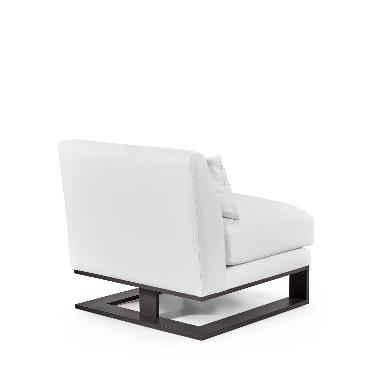 Rear view of Alpes armchair with white textile