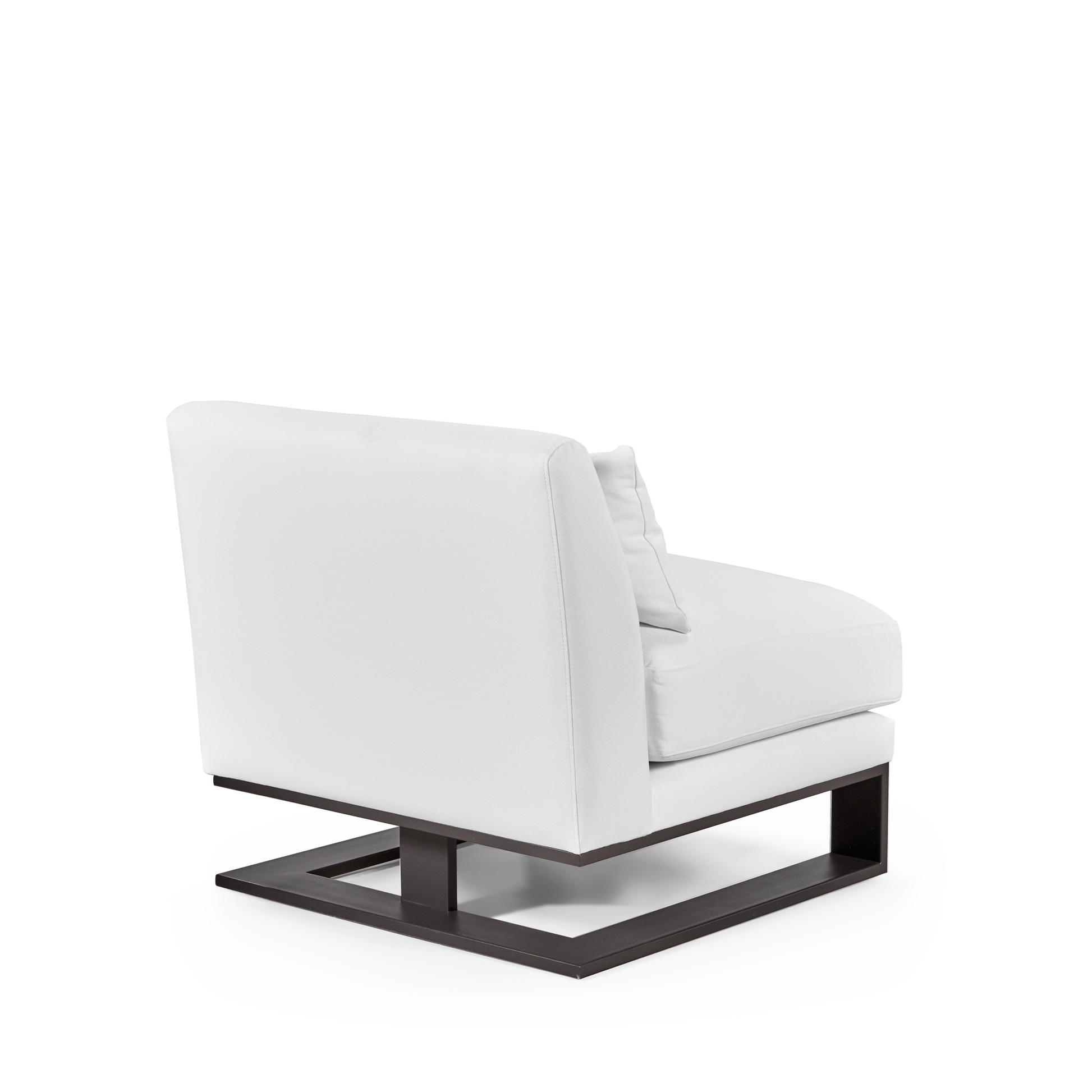 Rear view of Alpes armchair with white textile