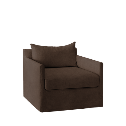 Extra wide Alba lounge chair with suede brown textile