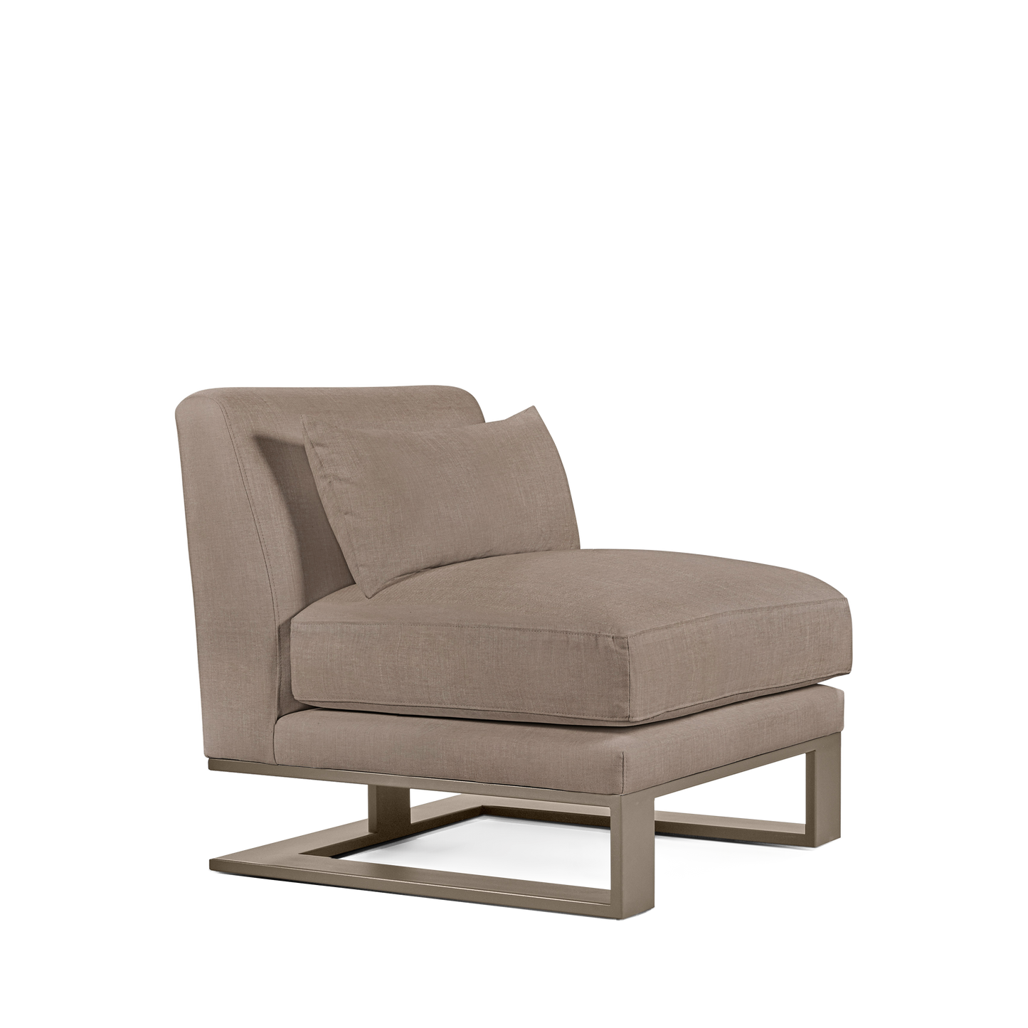 Alpes armchair with light brown textile and champagne colored wood legs