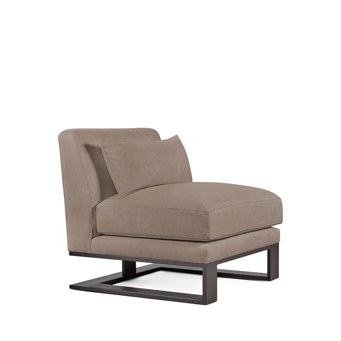 Alpes armchair with light brown textile and moka wood legs