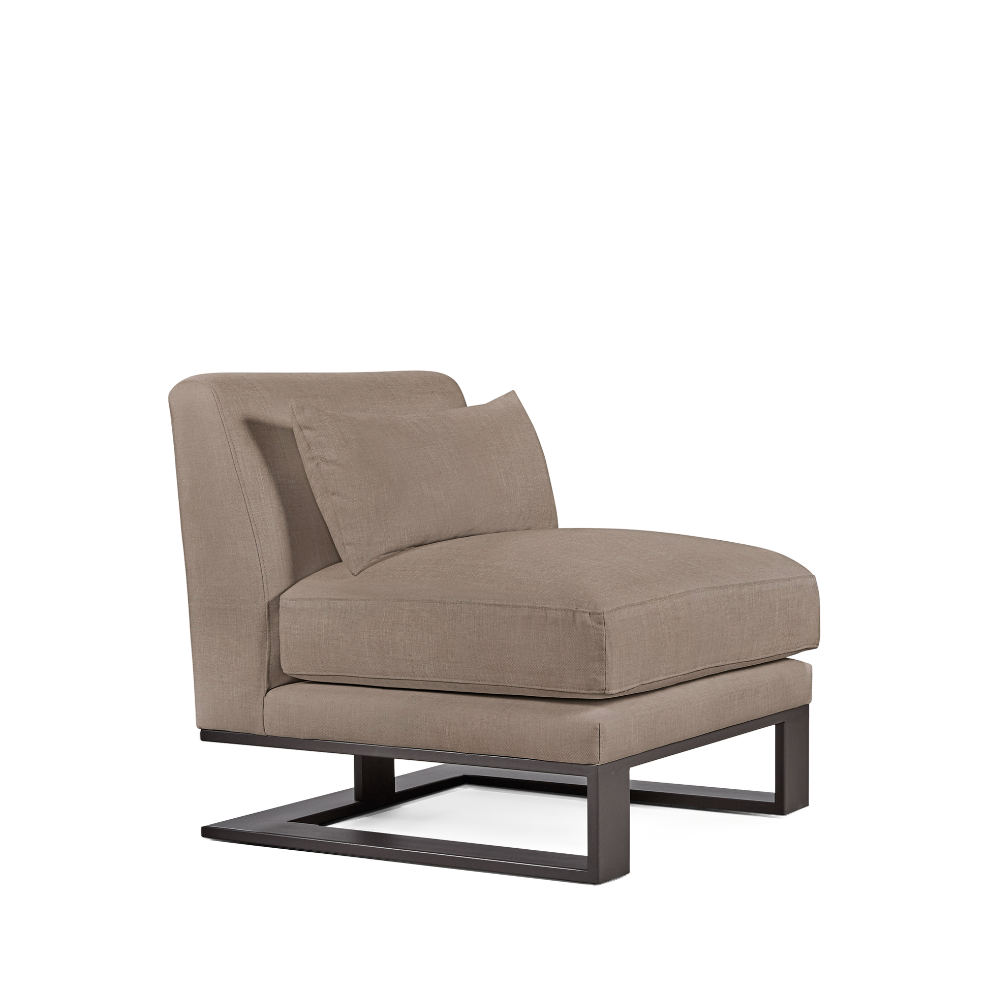 Alpes armchair with light brown textile and moka wood legs
