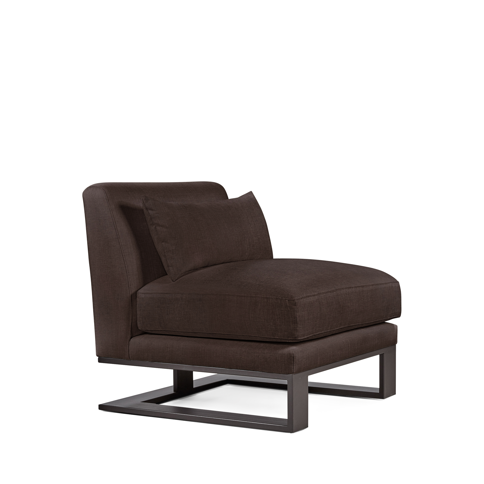 Alpes armchair with brown textile and moka colored wood legs