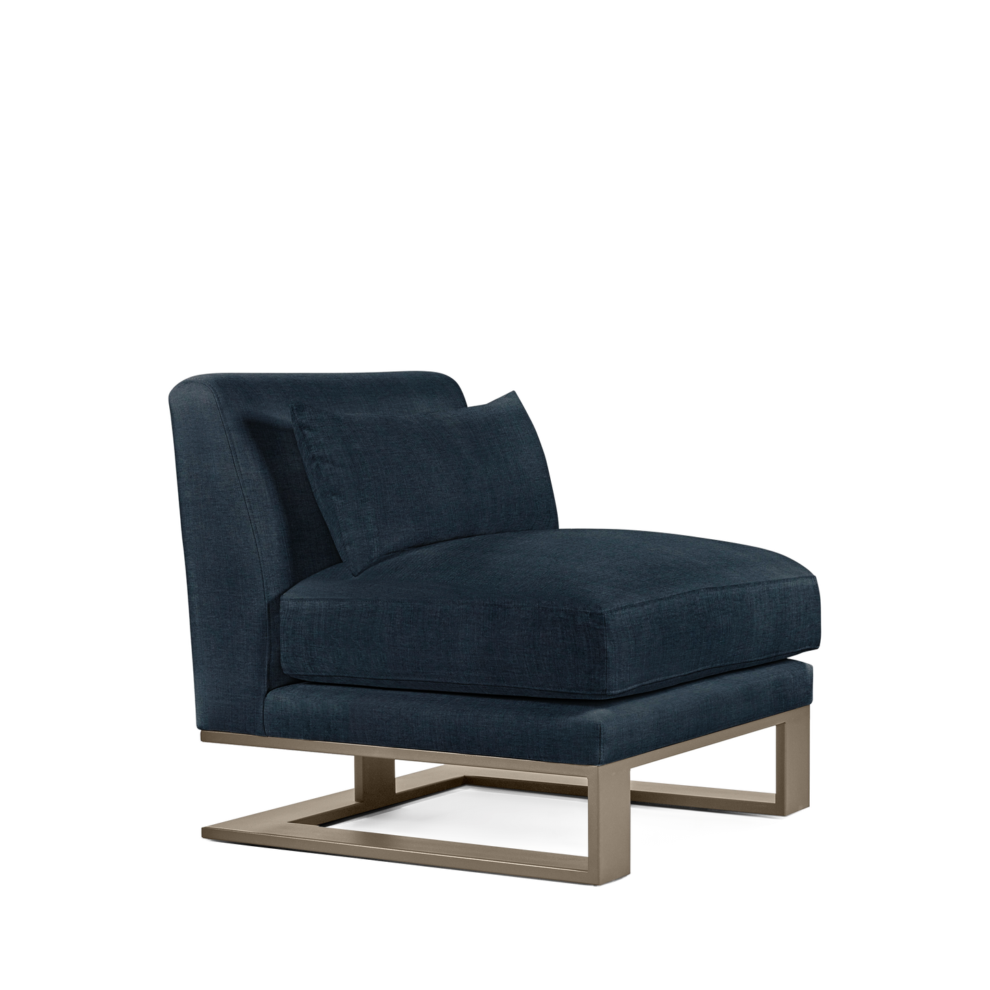 Alpes armchair with dark blue textile and champagne colored wood legs
