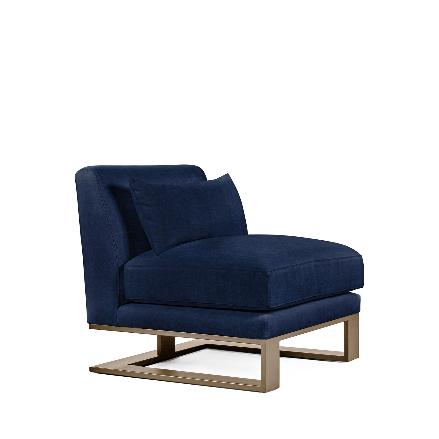 Alpes armchair with dark blue textile and champagne colored wood legs