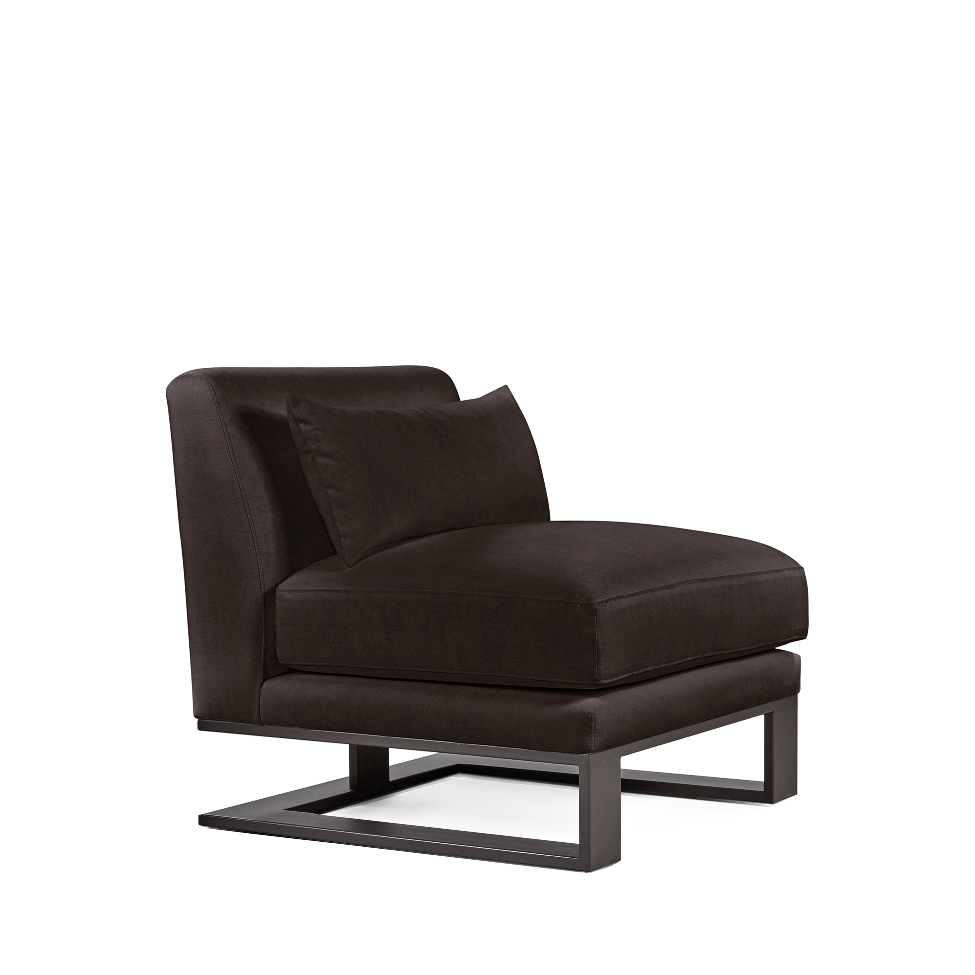 Alpes armchair with dark brown textile and moka colored wood legs