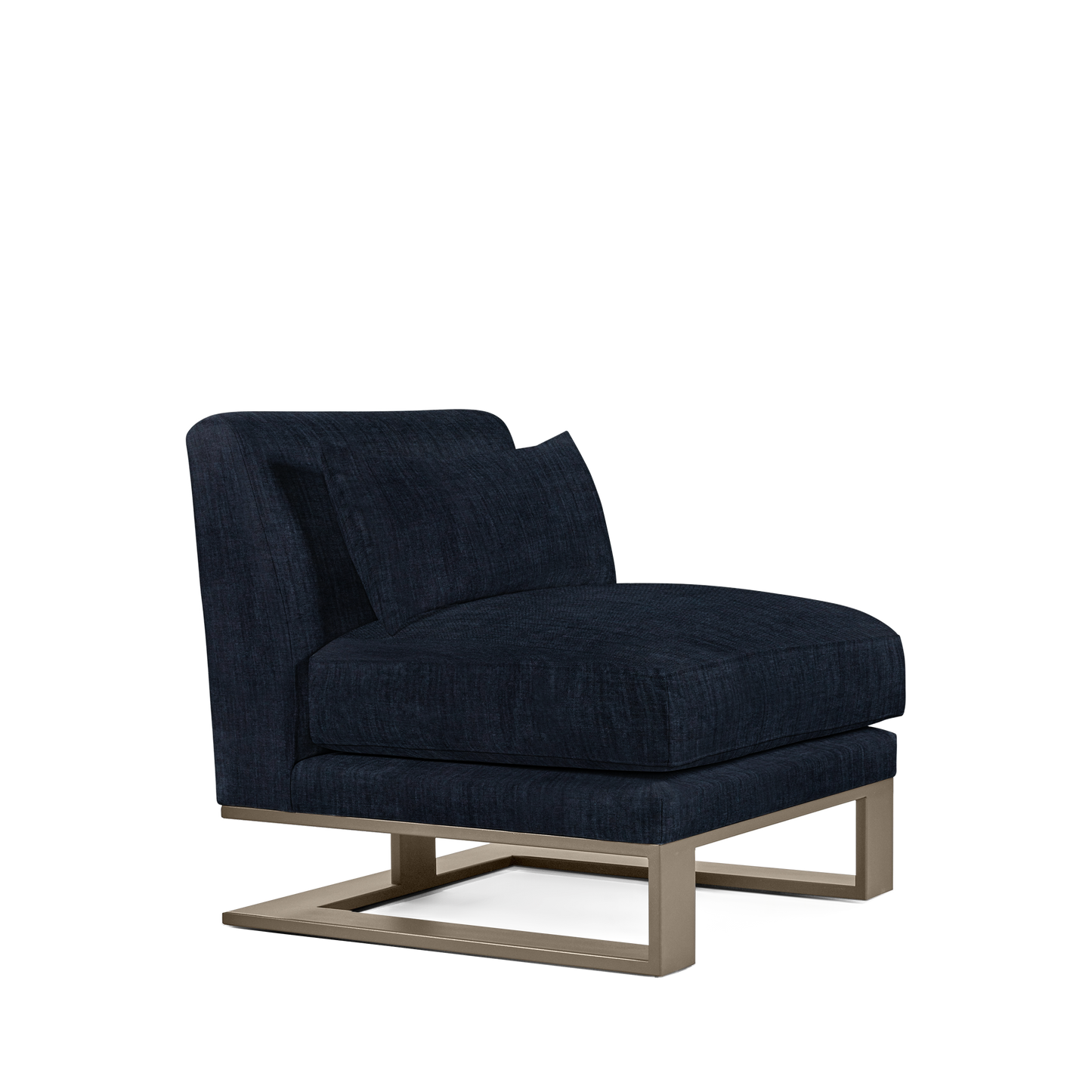 Alpes armchair with dark blue textile and champagne colored wood legs