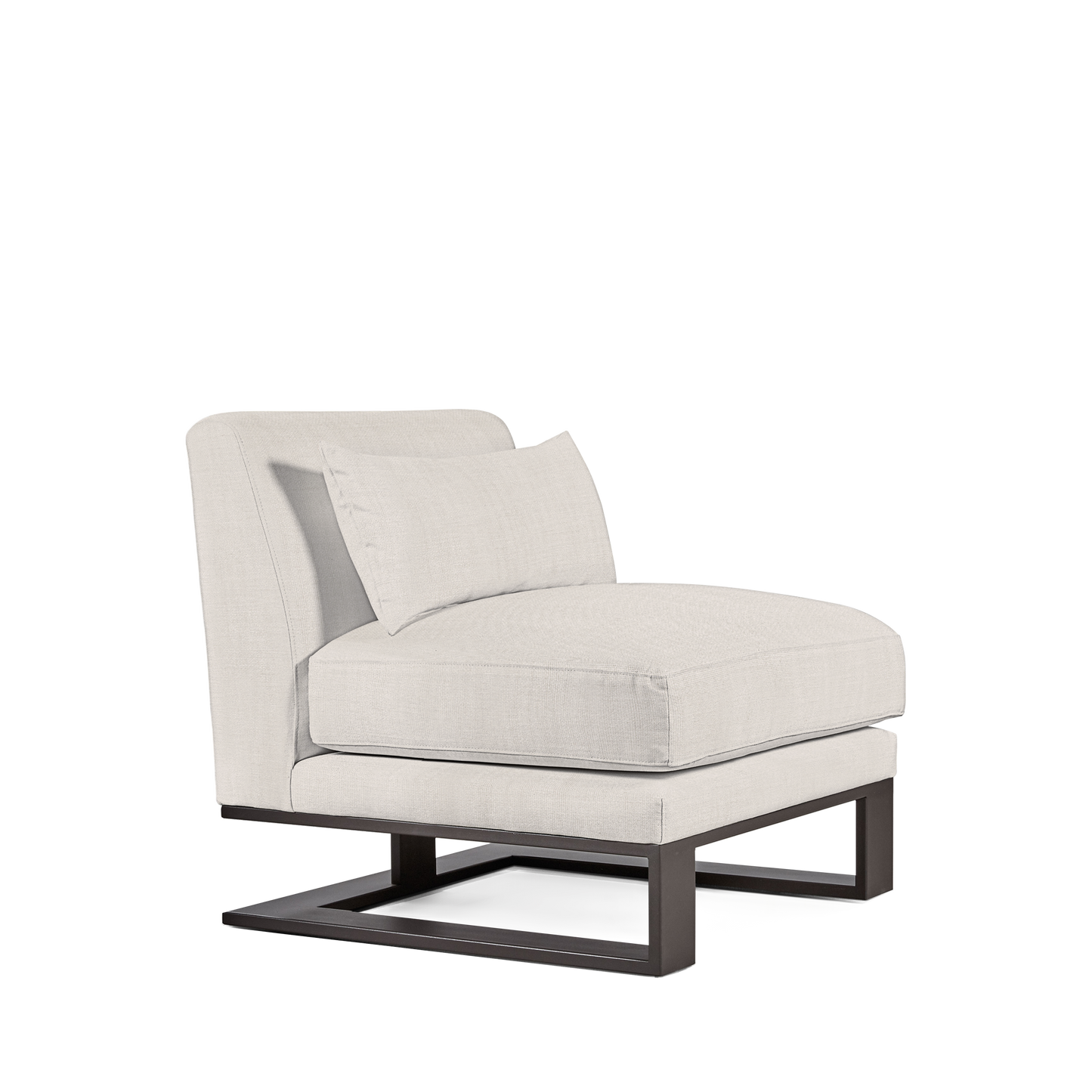 Alpes armchair with light grey textile and moka wood legs