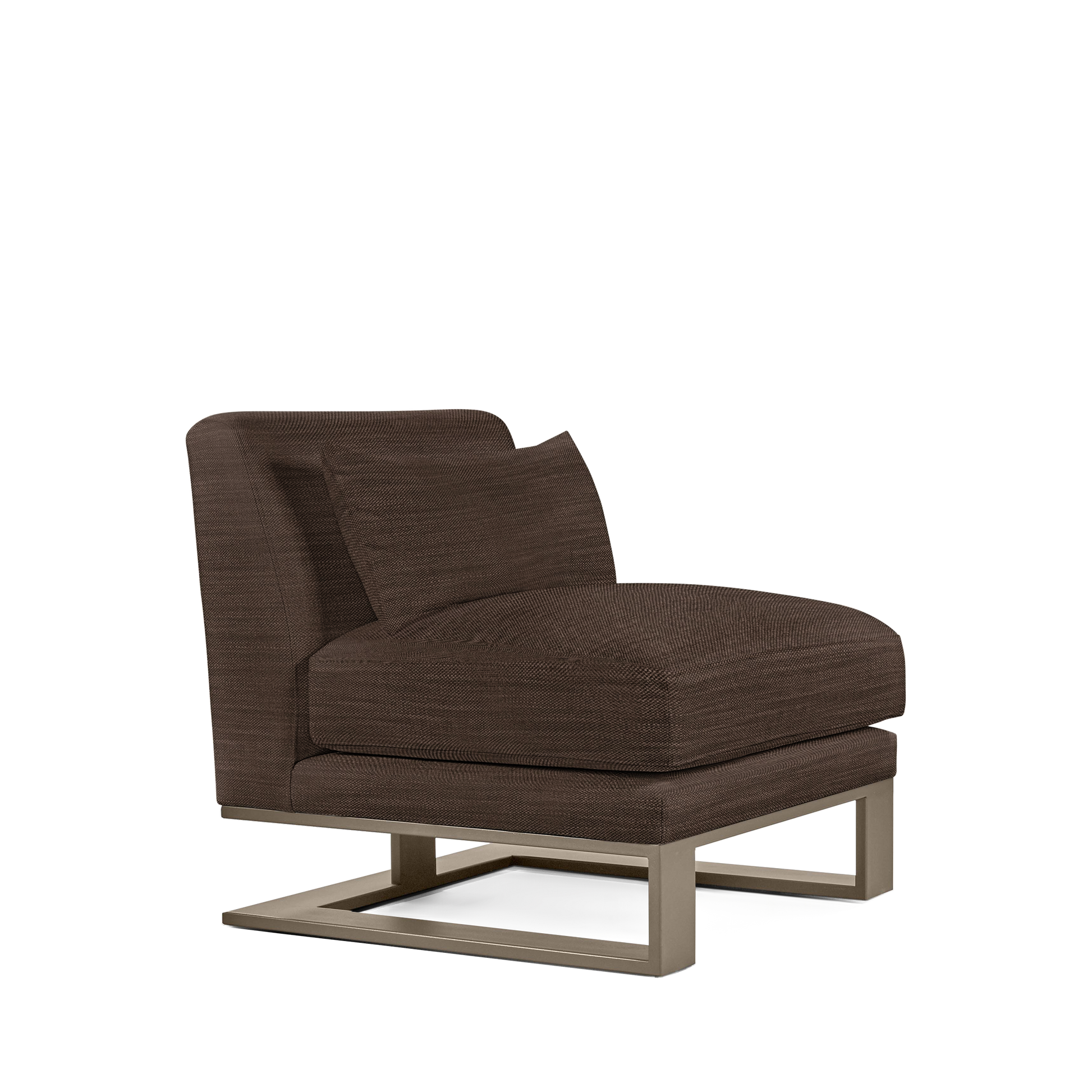 Alpes armchair with brown textile and champagne colored wood legs