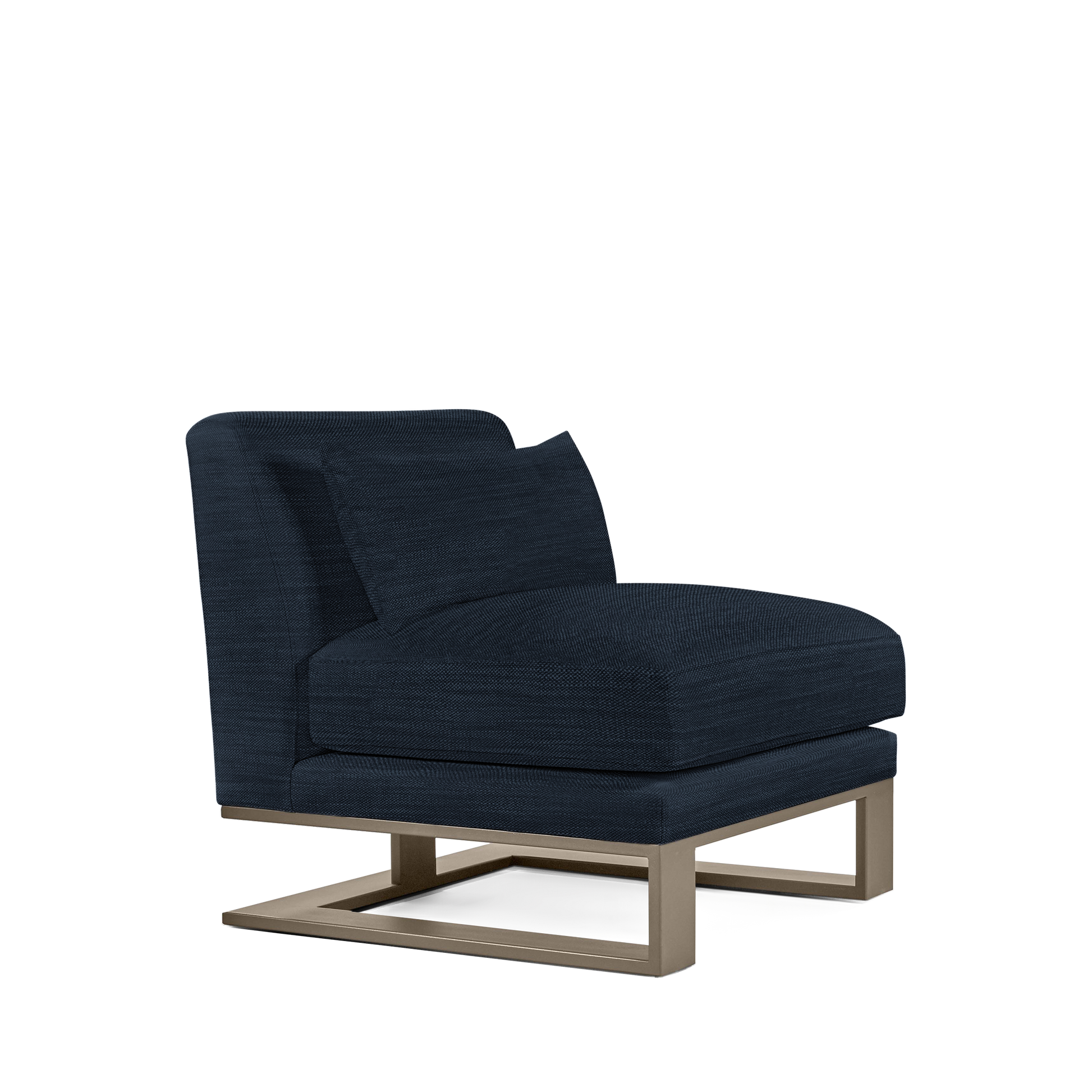 Alpes armchair with light dark blue and champagne colored wood legs
