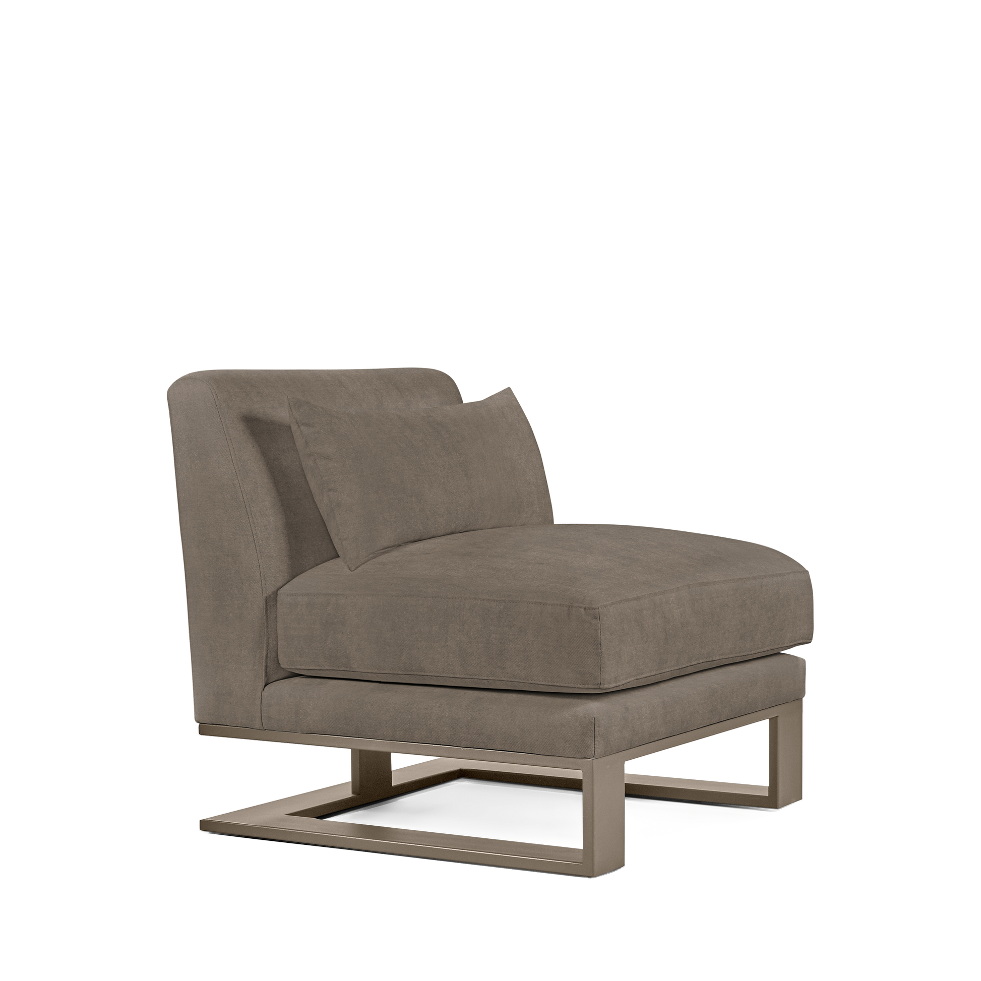 Alpes armchair with suede grey textile and champagne colored wood legs