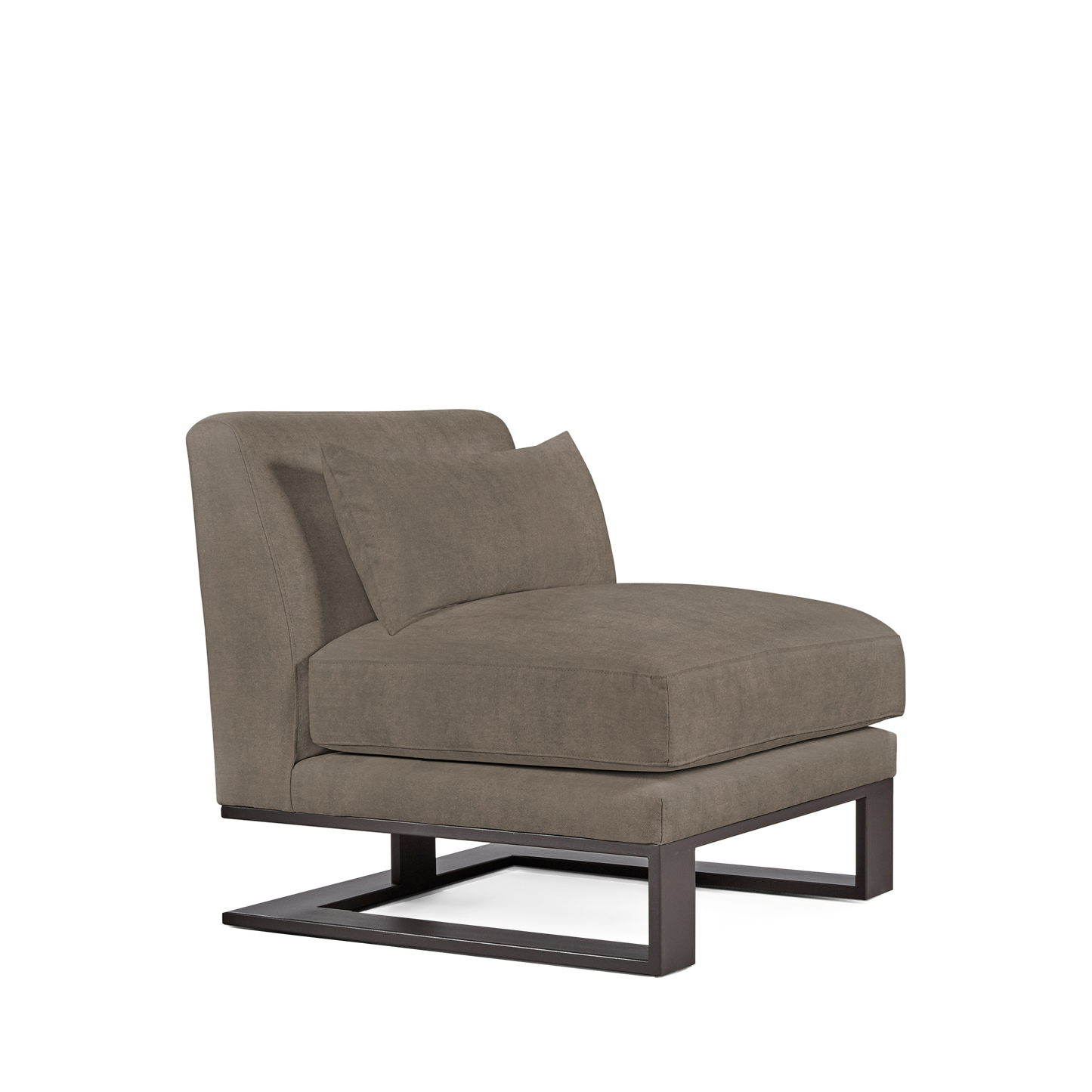 Alpes armchair with suede grey textile and moka colored wood legs