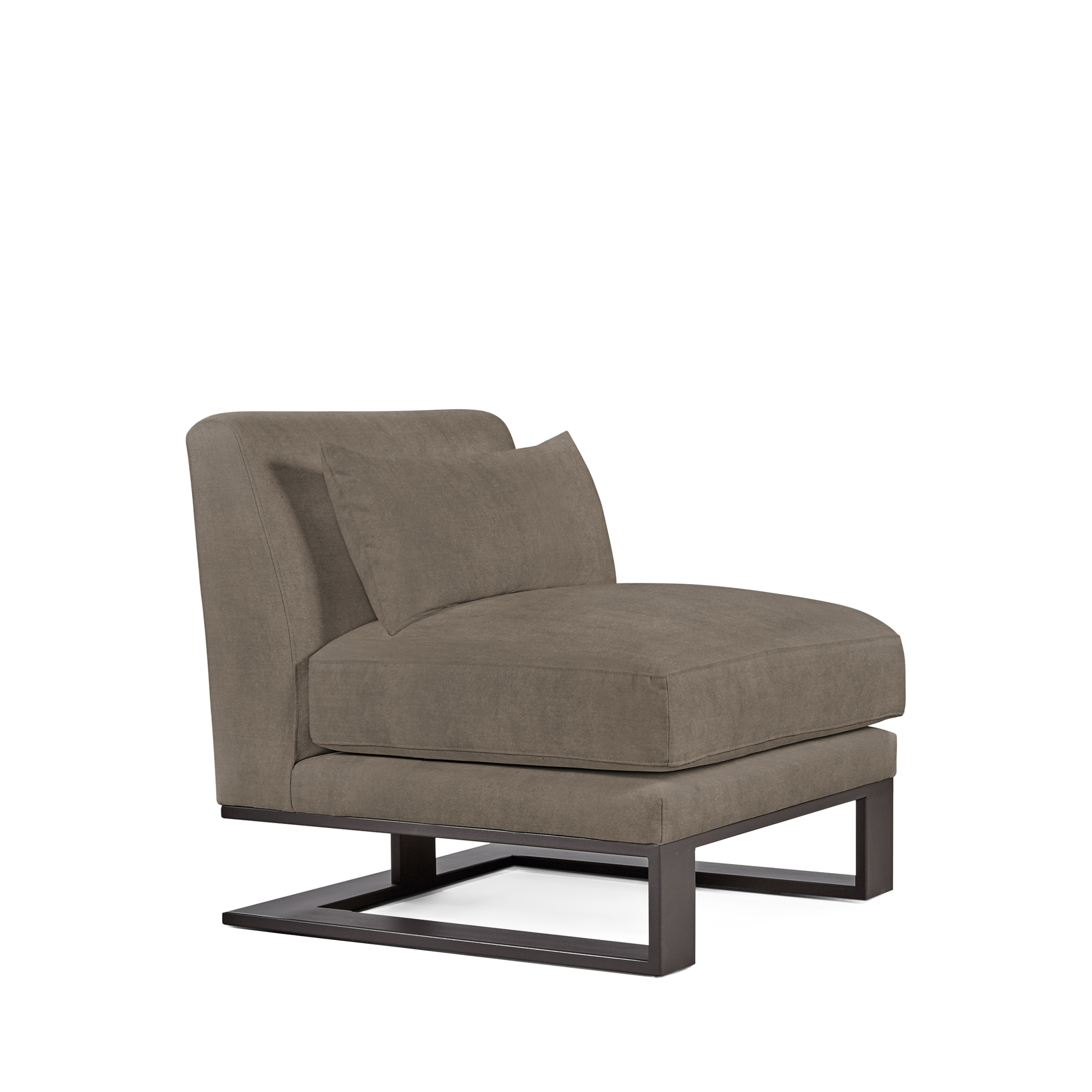 Alpes armchair with suede grey textile and moka colored wood legs