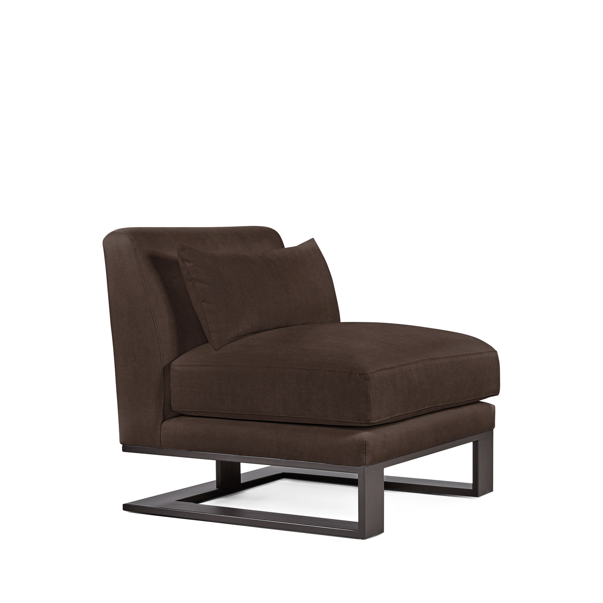 Alpes armchair with suede brown textile and moka colored wood legs