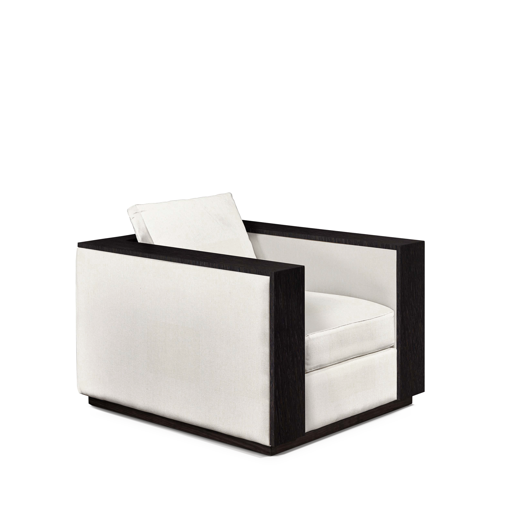 ROBLE ARMCHAIR with bolt white textile and chocolate wood