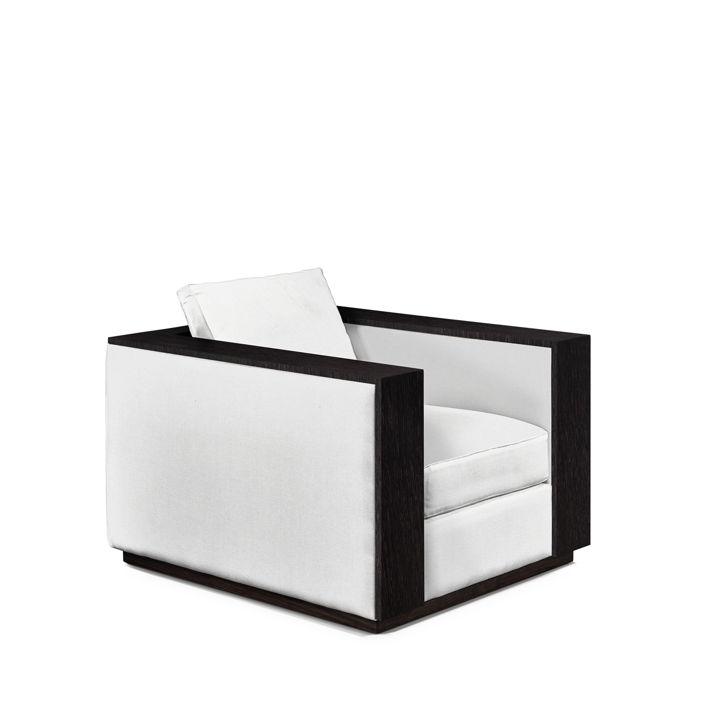 ROBLE ARMCHAIR with linara white textile and chocolate wood