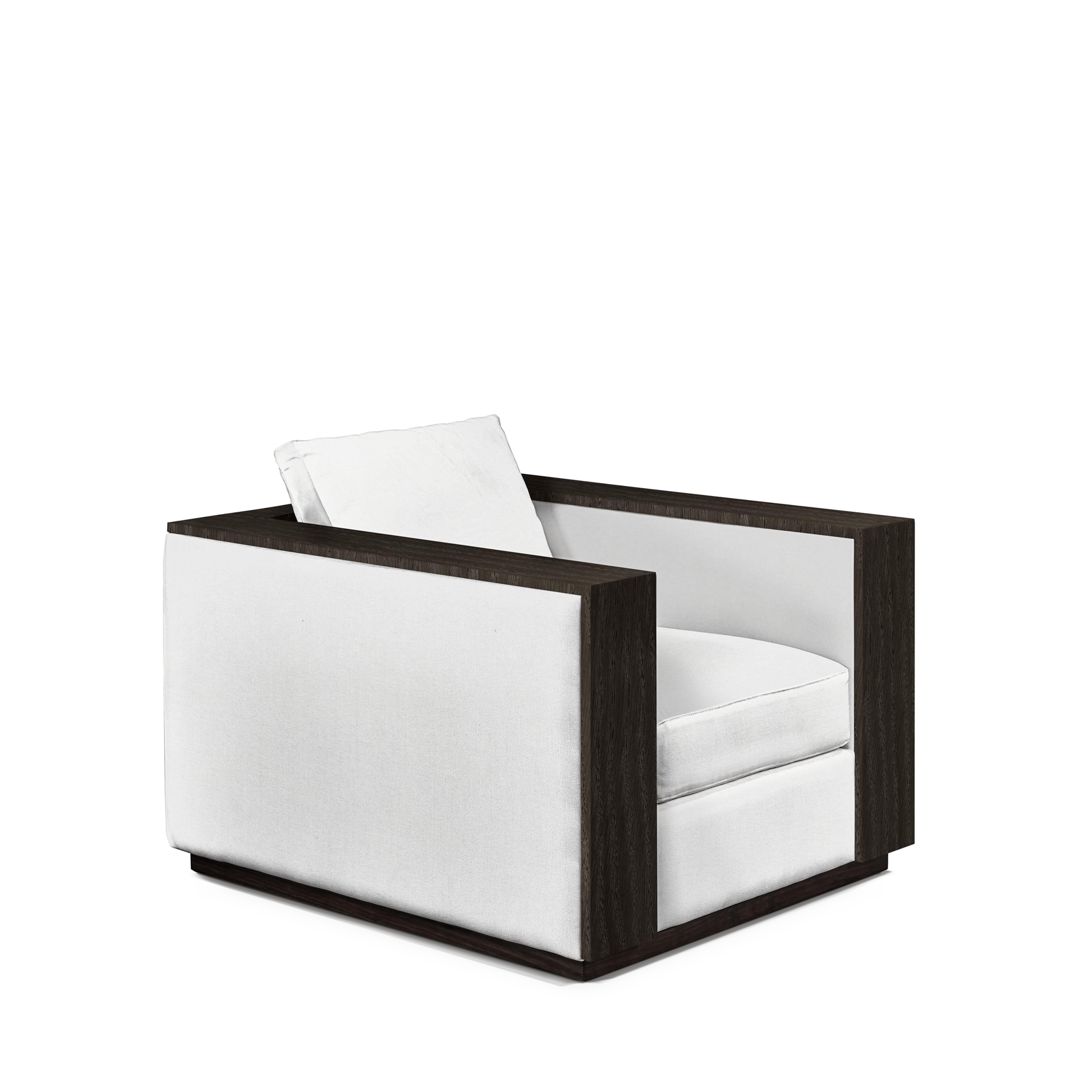 ROBLE ARMCHAIR with linara white textile and dark grey wood