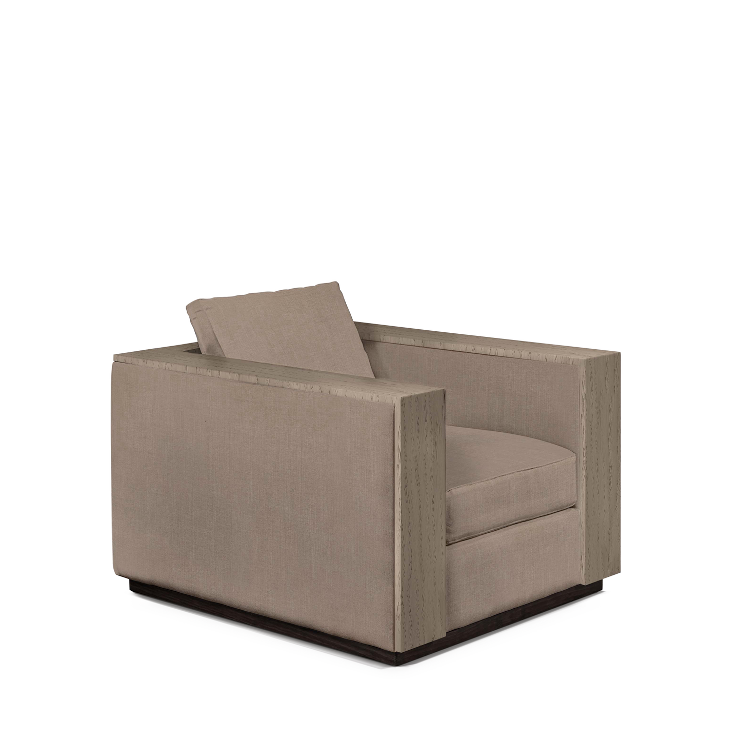 ROBLE ARMCHAIR with light brown textile and natural grey wood