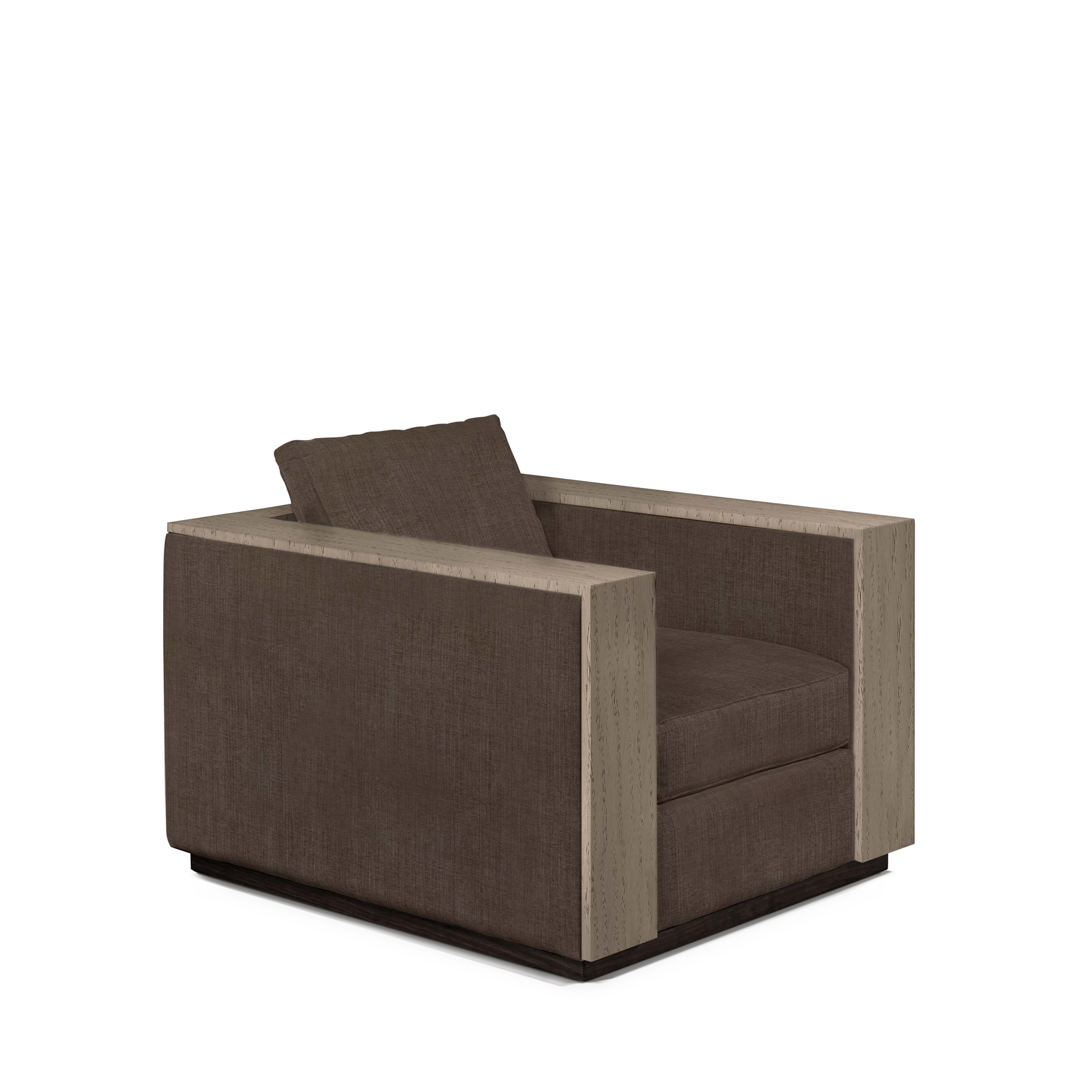 ROBLE ARMCHAIR with warm grey textile and natural grey wood