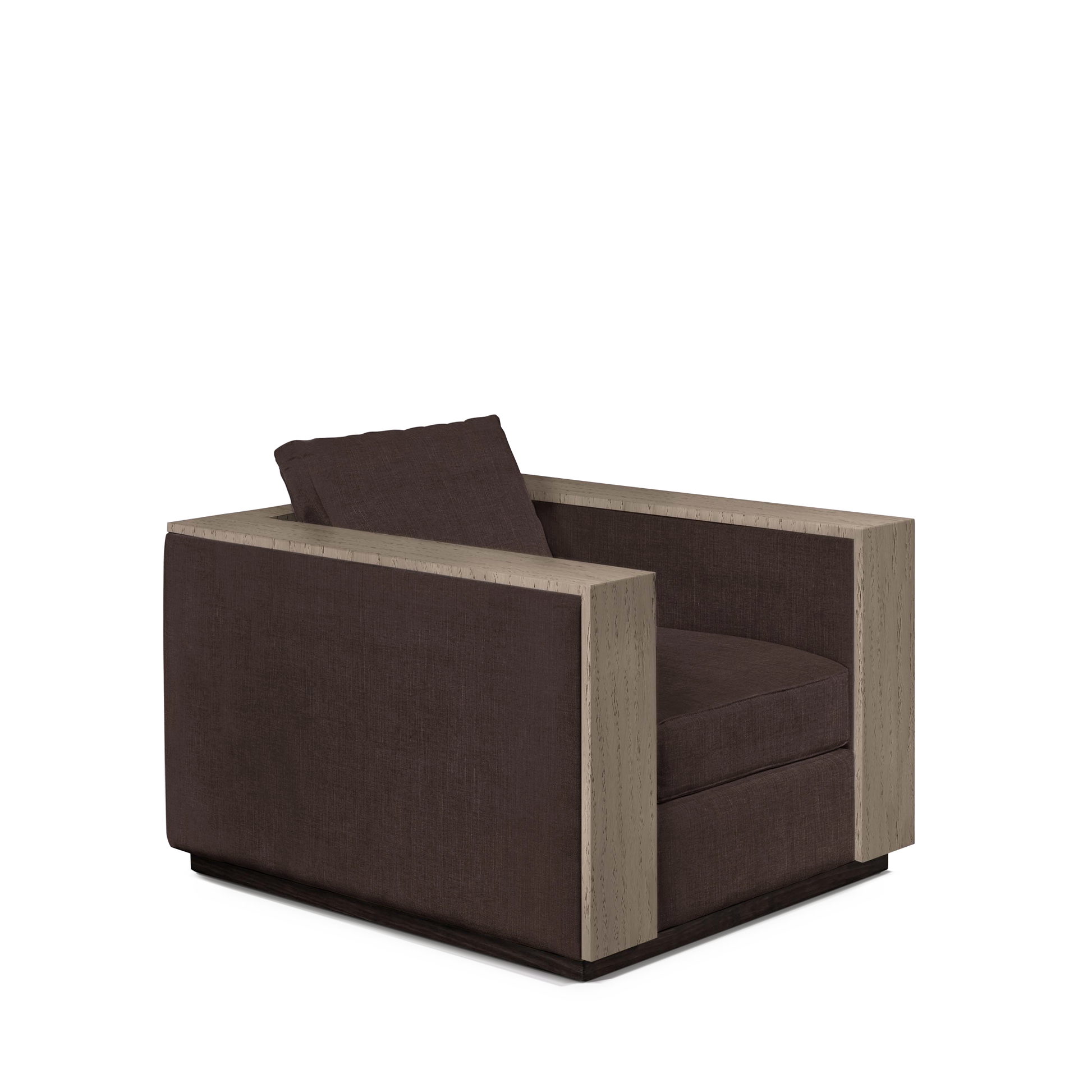 ROBLE ARMCHAIR with linara brown textile and natural grey wood