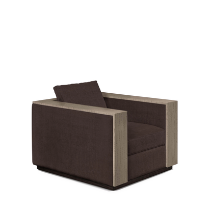 ROBLE ARMCHAIR with linara brown textile and natural grey wood 