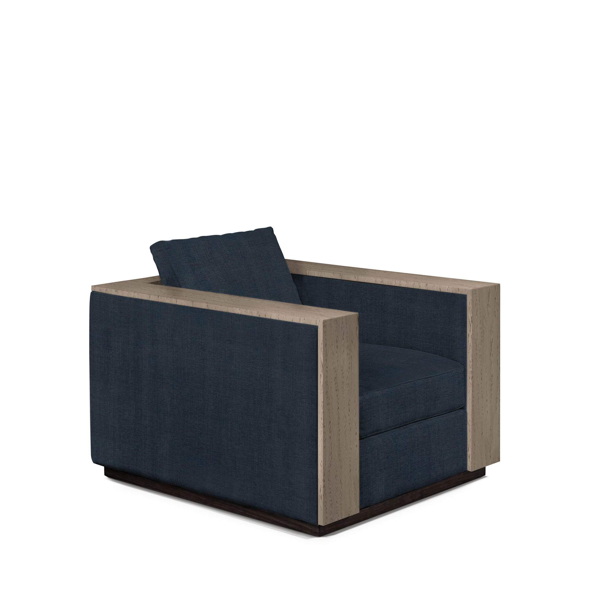 ROBLE ARMCHAIR with linco dark blue textile and natural grey wood