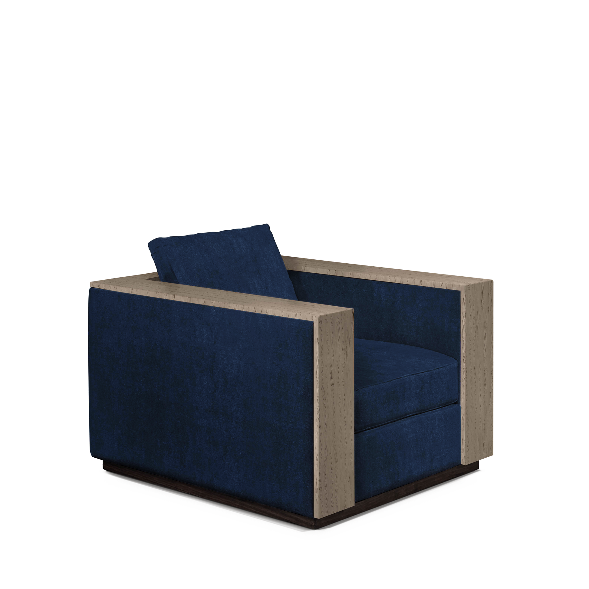 ROBLE ARMCHAIR with london dark blue textile and natural grey wood