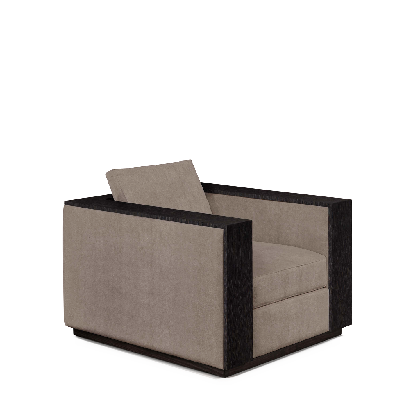 ROBLE ARMCHAIR with grey textile and chocolate wood