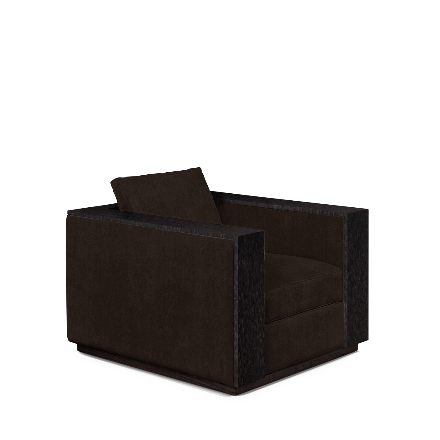 ROBLE ARMCHAIR with dark brown textile and chocolate wood