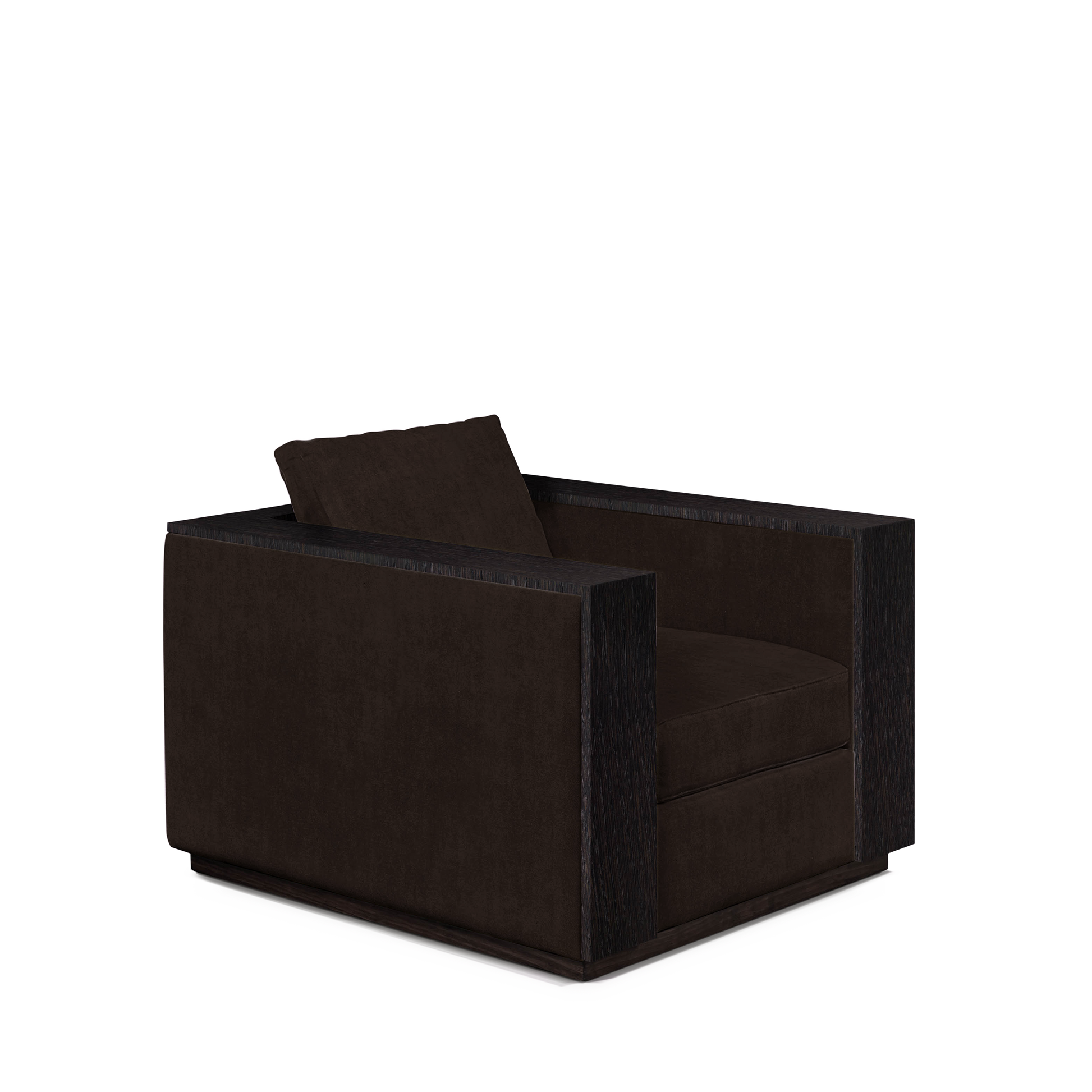 ROBLE ARMCHAIR with dark brown textile and chocolate wood