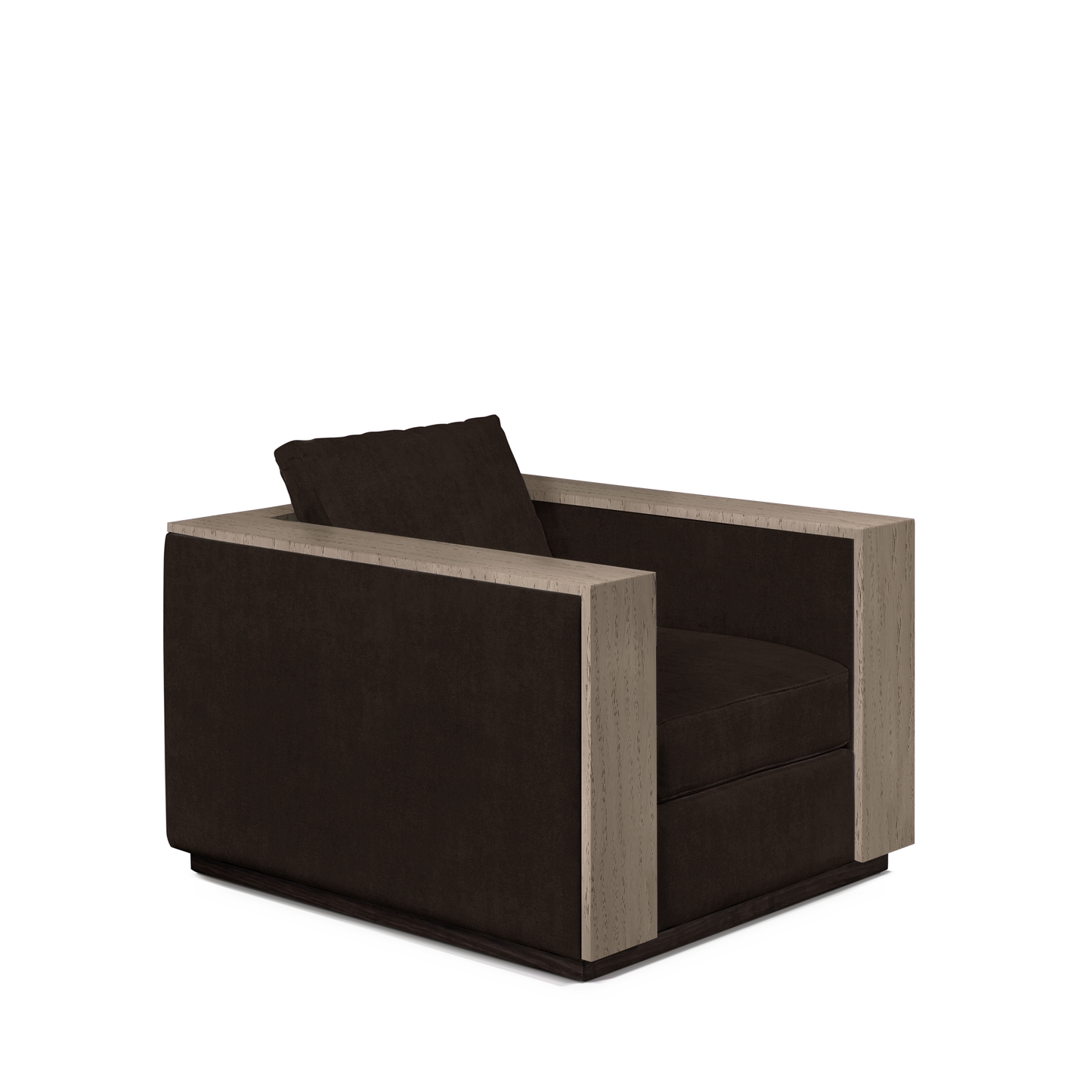 ROBLE ARMCHAIR with dark brown textile and natural grey wood