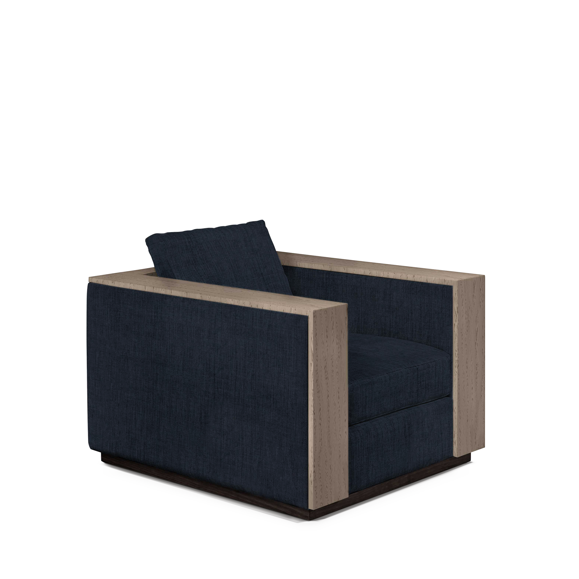 ROBLE ARMCHAIR with dark blue textile and natural grey wood