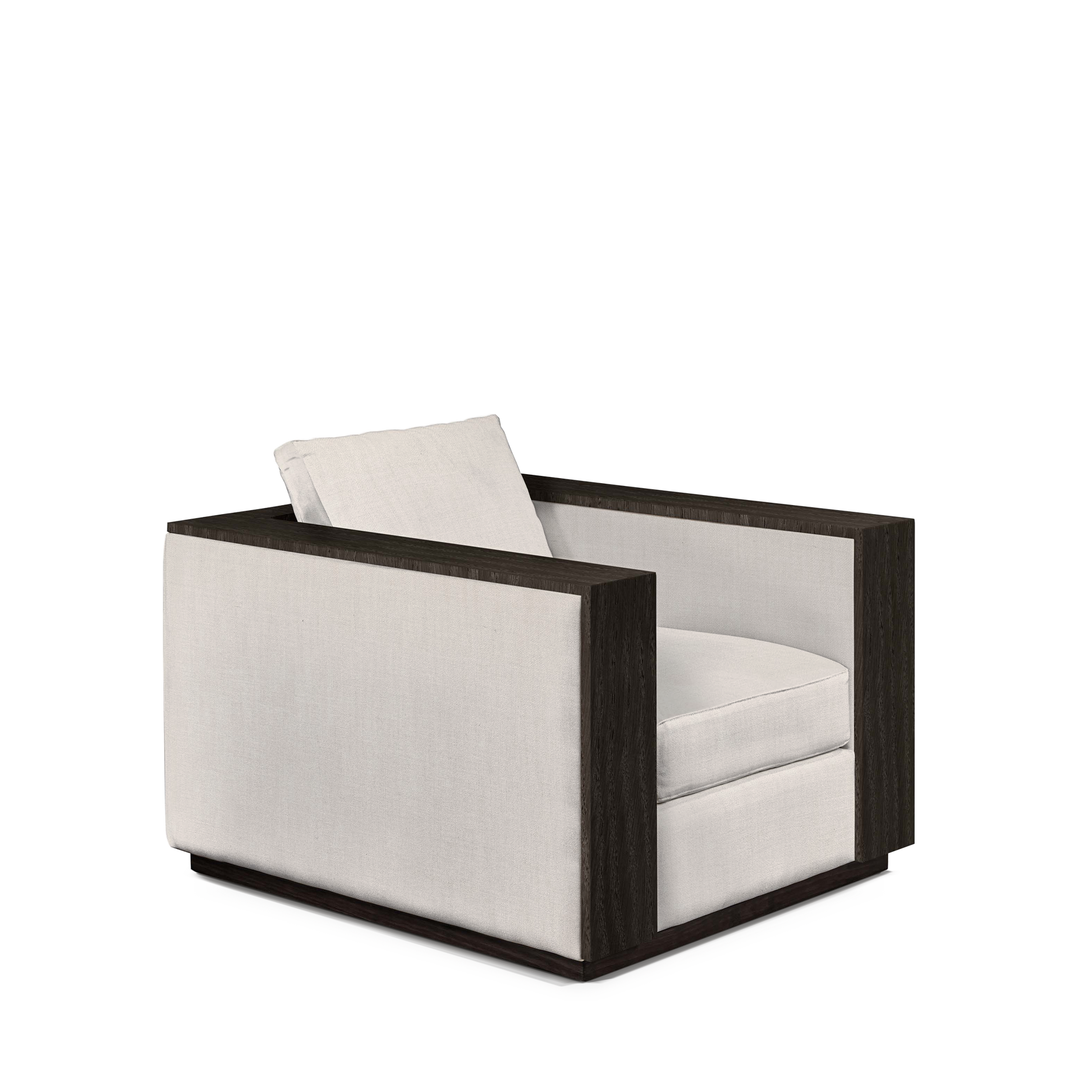 ROBLE ARMCHAIR with light grey textile and dark grey wood