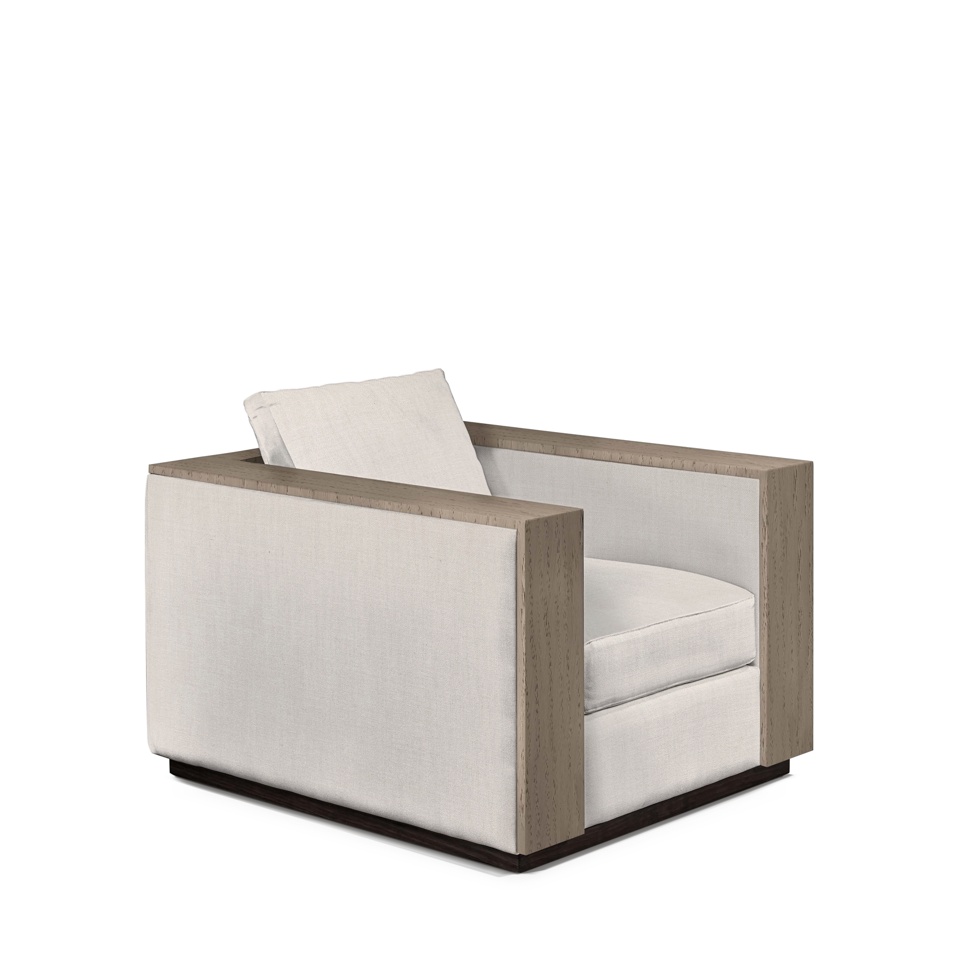 ROBLE ARMCHAIR with light grey textile and natural grey wood
