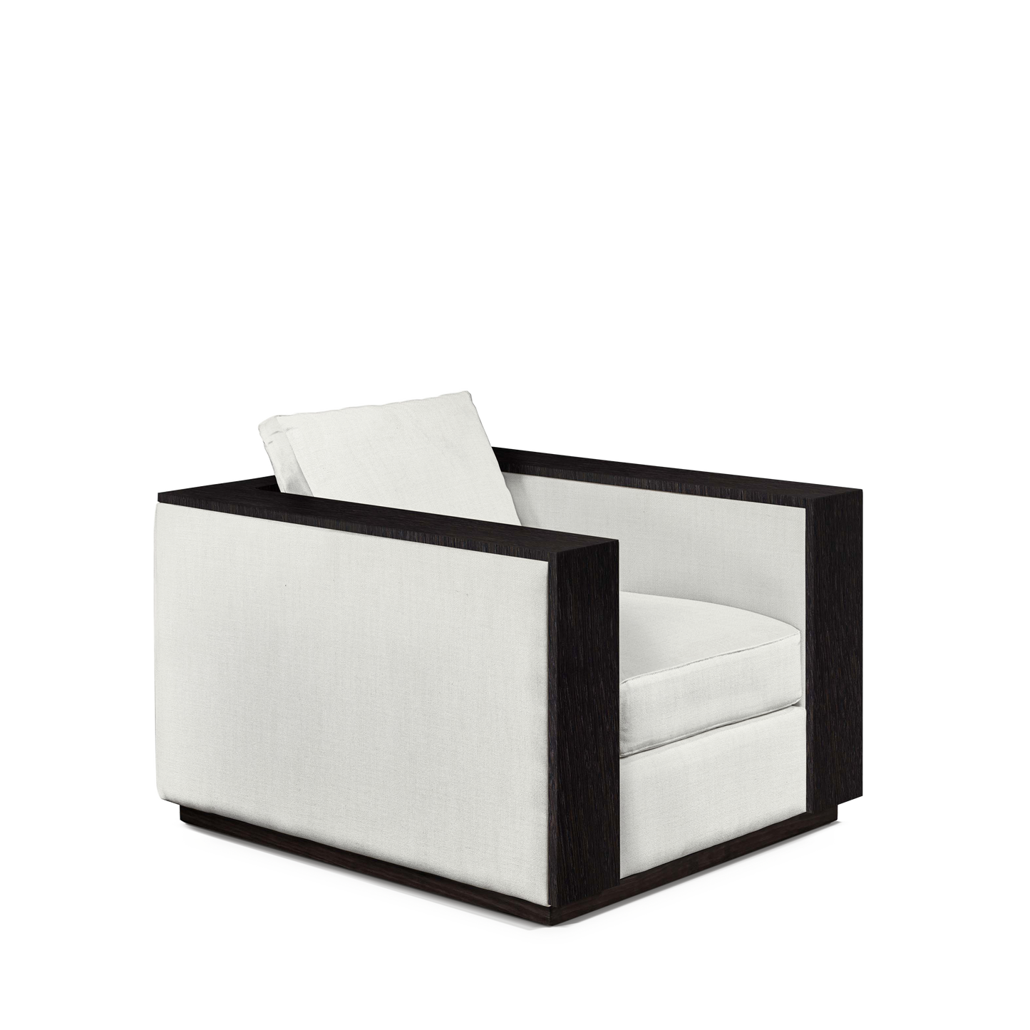 ROBLE ARMCHAIR with rocco white textile and chocolate wood