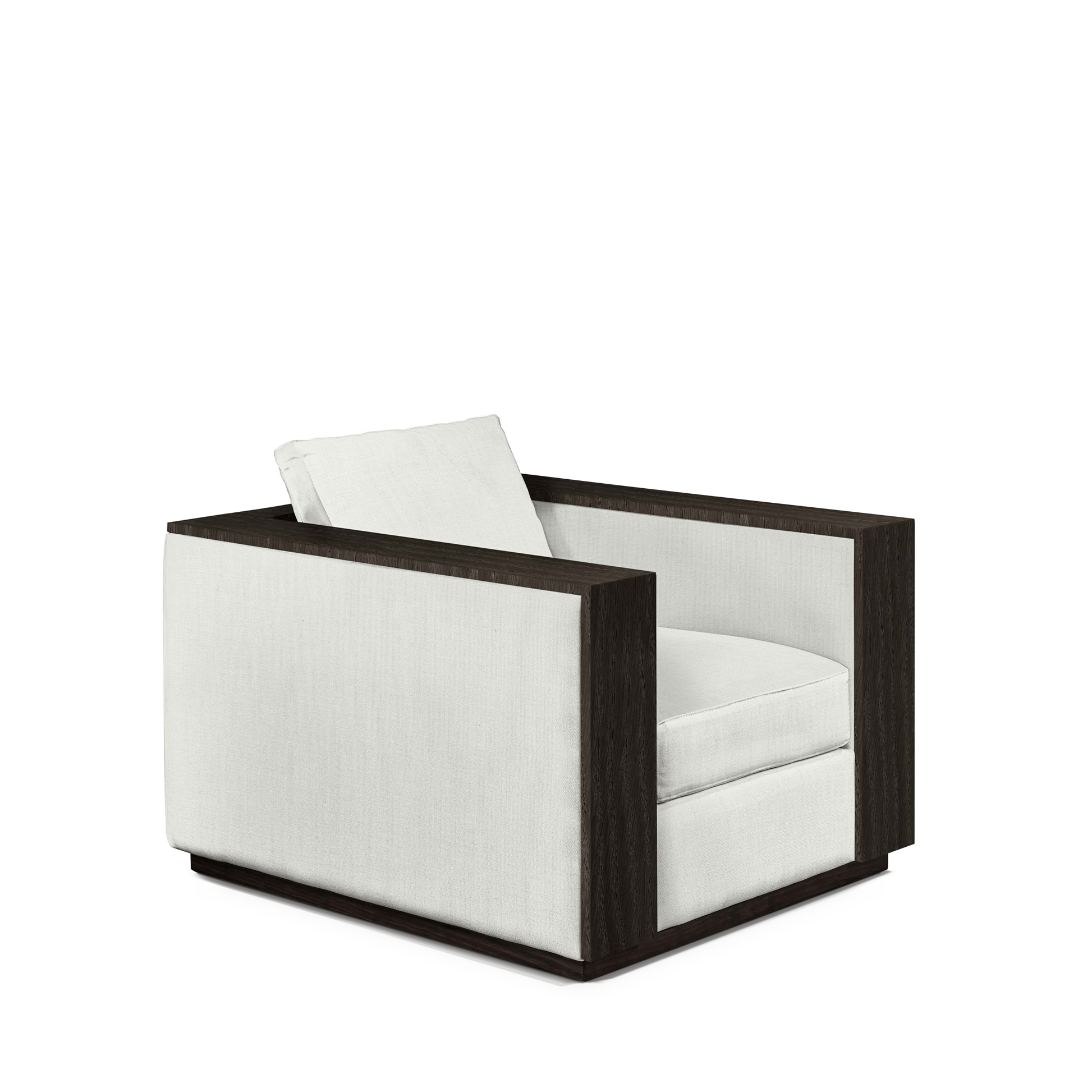 ROBLE ARMCHAIR with rocco white textile and dark grey wood