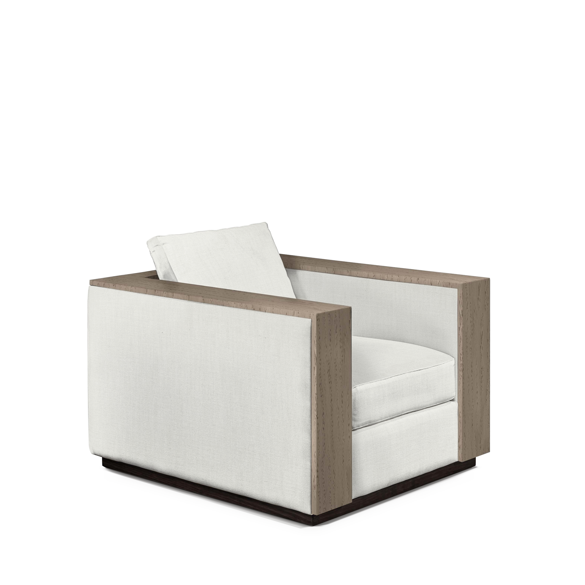 ROBLE ARMCHAIR with Rocco white textile and natural grey wood 