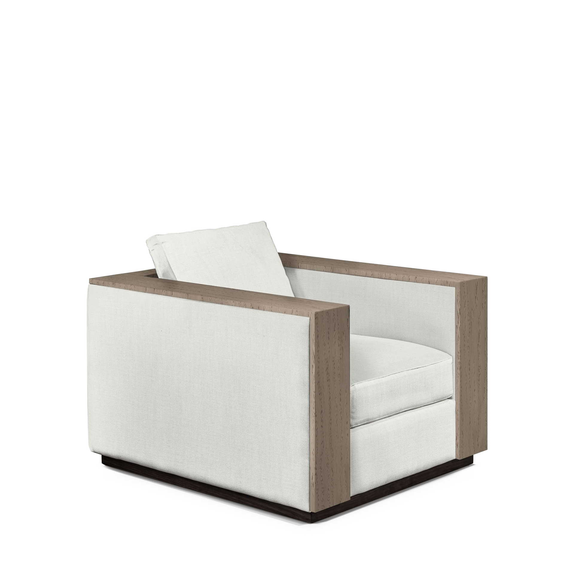 ROBLE ARMCHAIR with Rocco white textile and natural grey wood