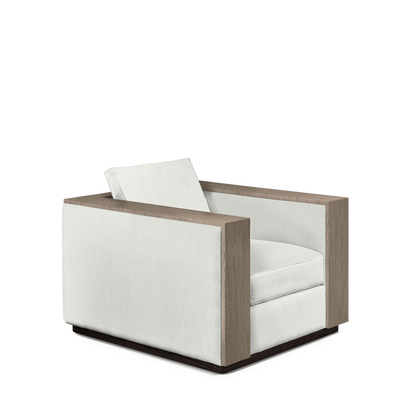 ROBLE ARMCHAIR with Rocco white textile and natural grey wood 