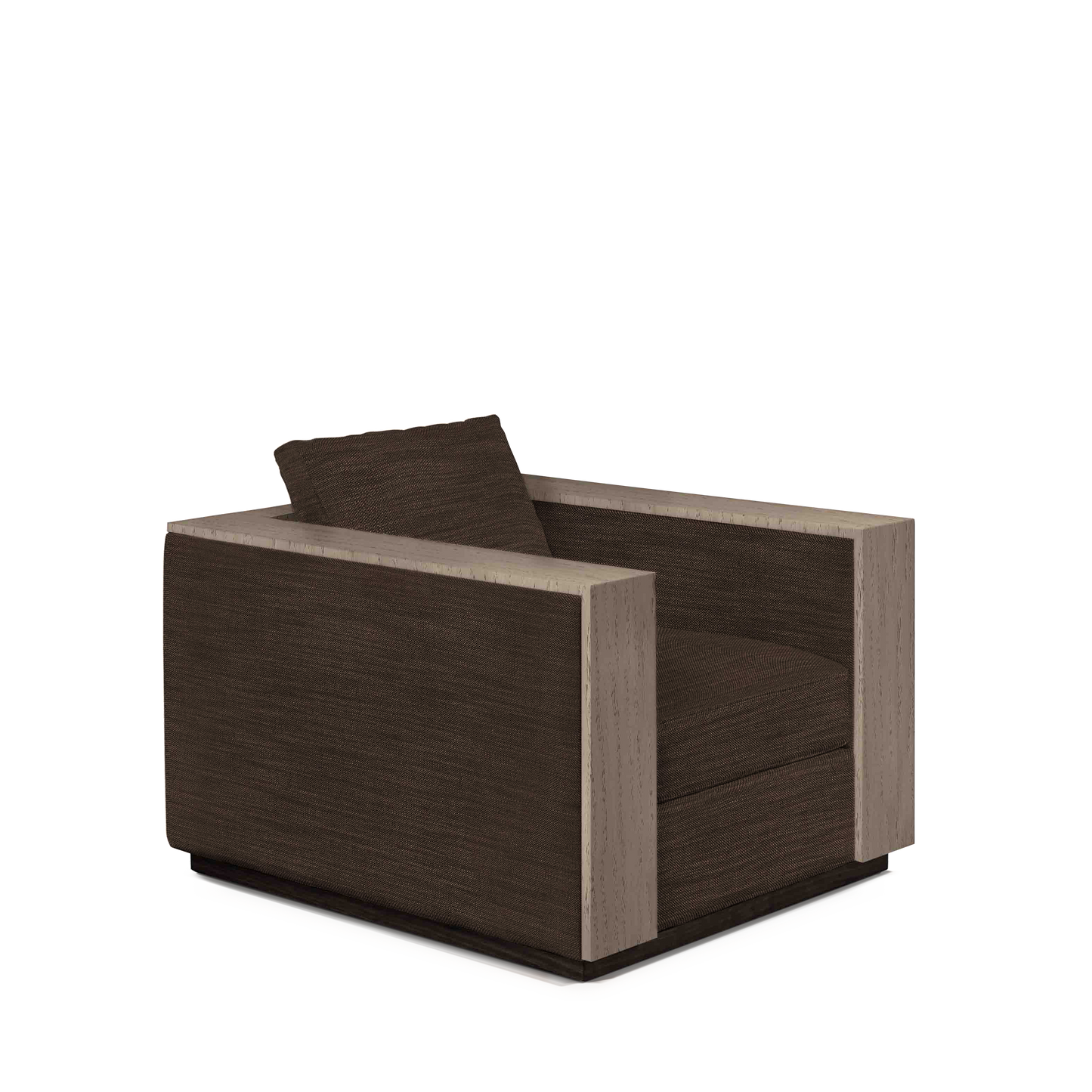 ROBLE ARMCHAIR with brown textile and natural grey wood