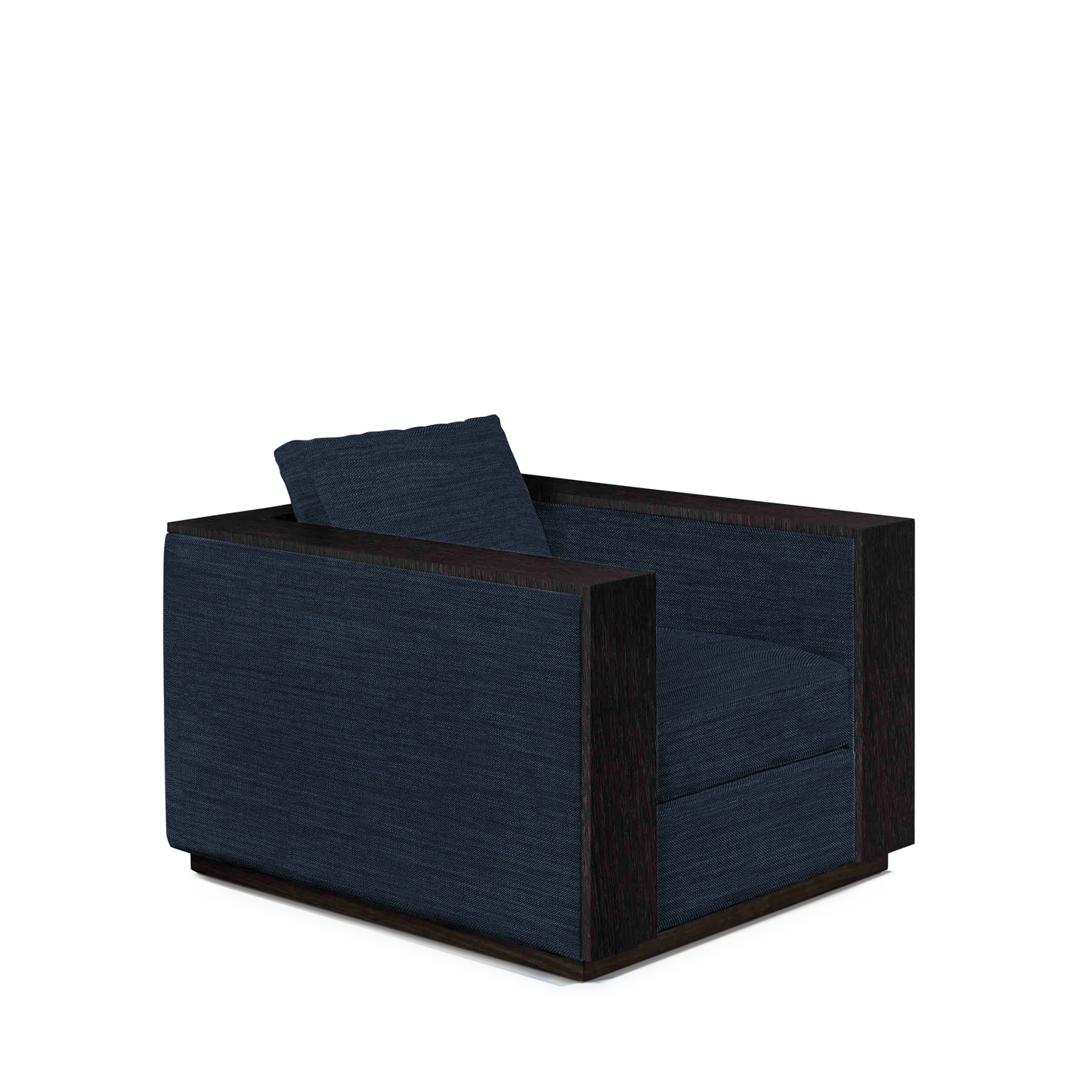 ROBLE ARMCHAIR with Rocco dark blue textile and chocolate wood