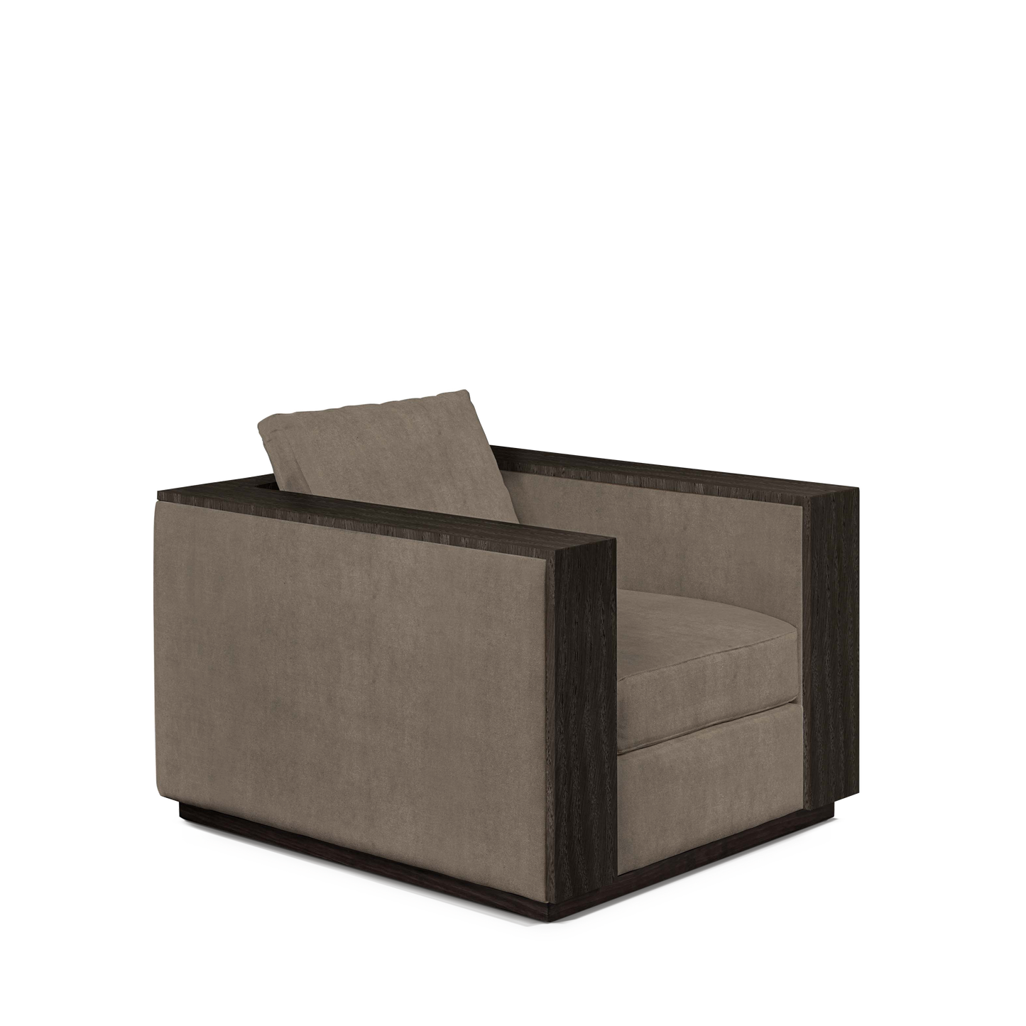 ROBLE ARMCHAIR with suede grey textile and dark grey wood