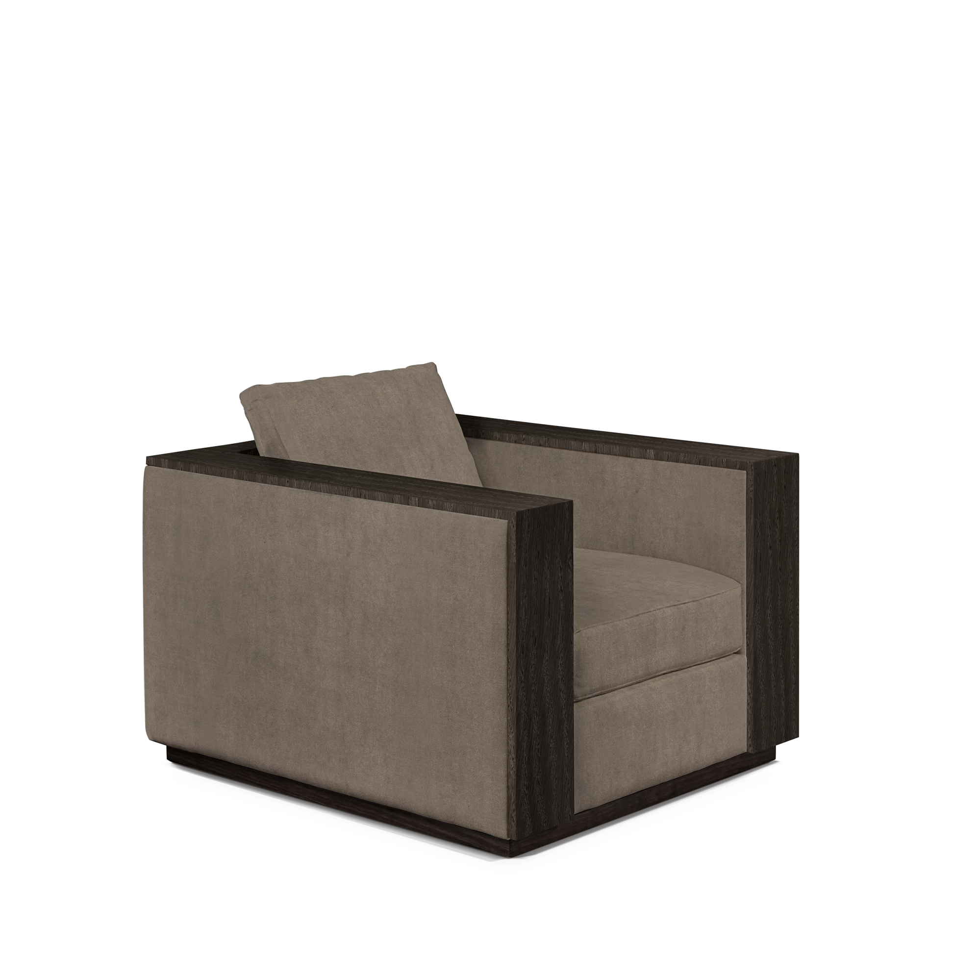 ROBLE ARMCHAIR with suede grey textile and dark grey wood