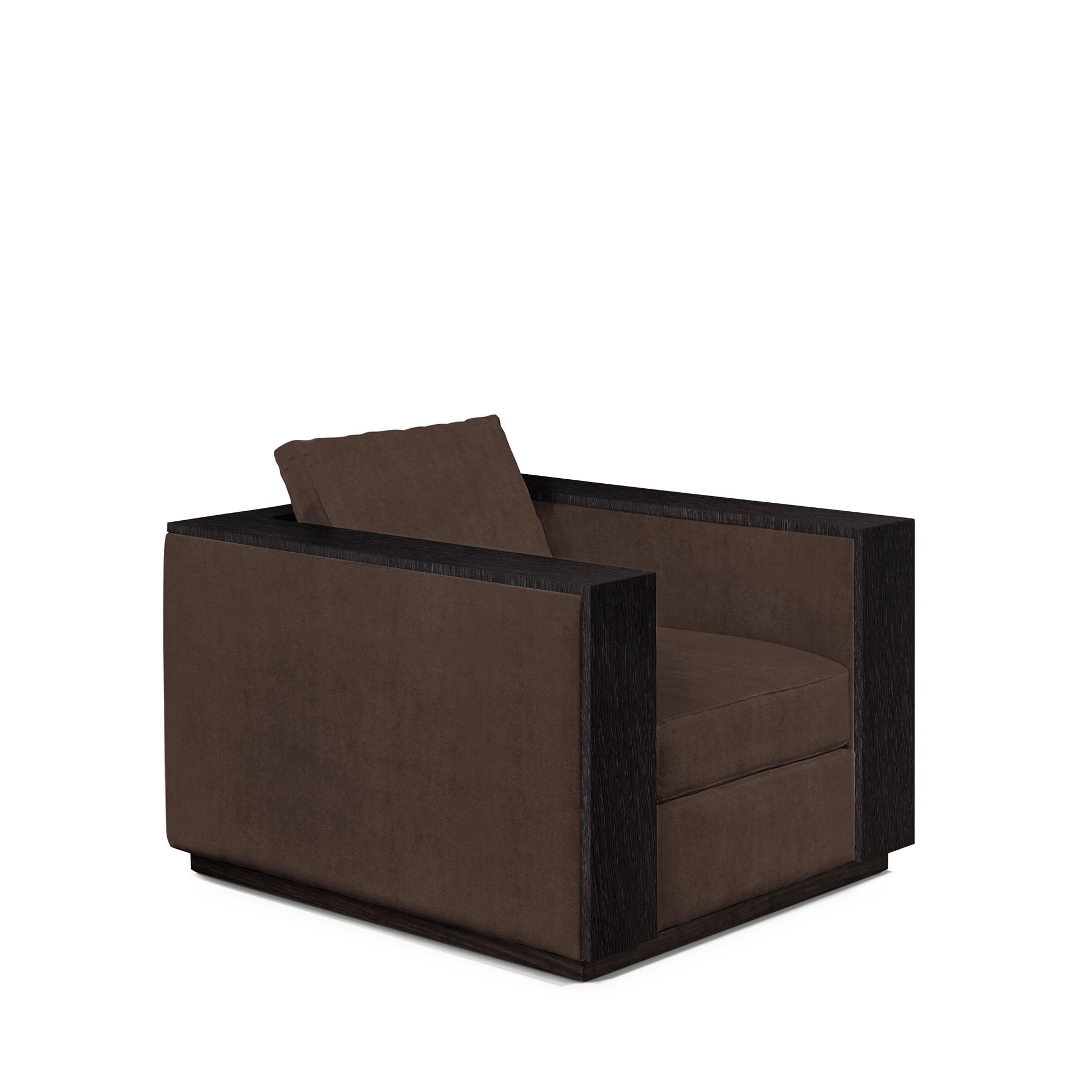 ROBLE ARMCHAIR with suede brown textile and chocolate wood