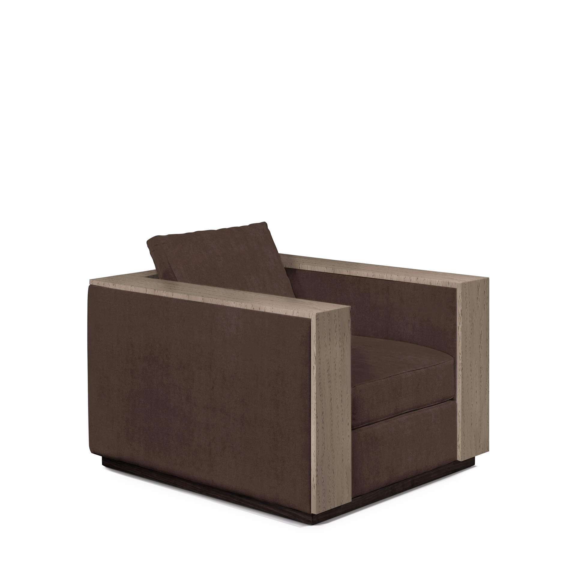 ROBLE ARMCHAIR with suede  brown textile and natural grey wood
