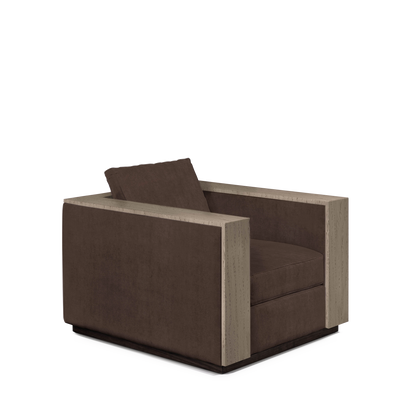 ROBLE ARMCHAIR with suede  brown textile and natural grey wood 