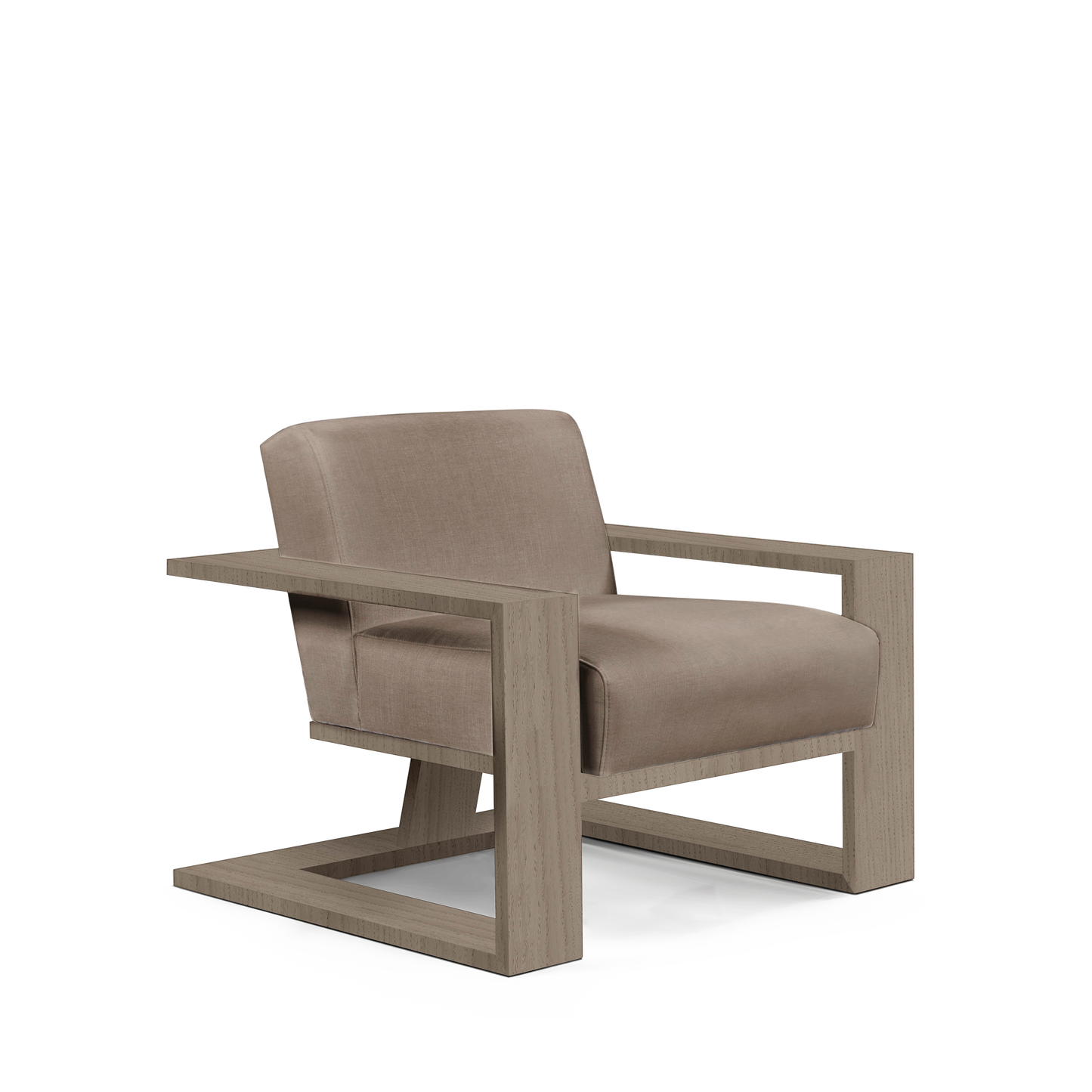 SIERRA ARMCHAIR with light brown textile and  natural grey wood