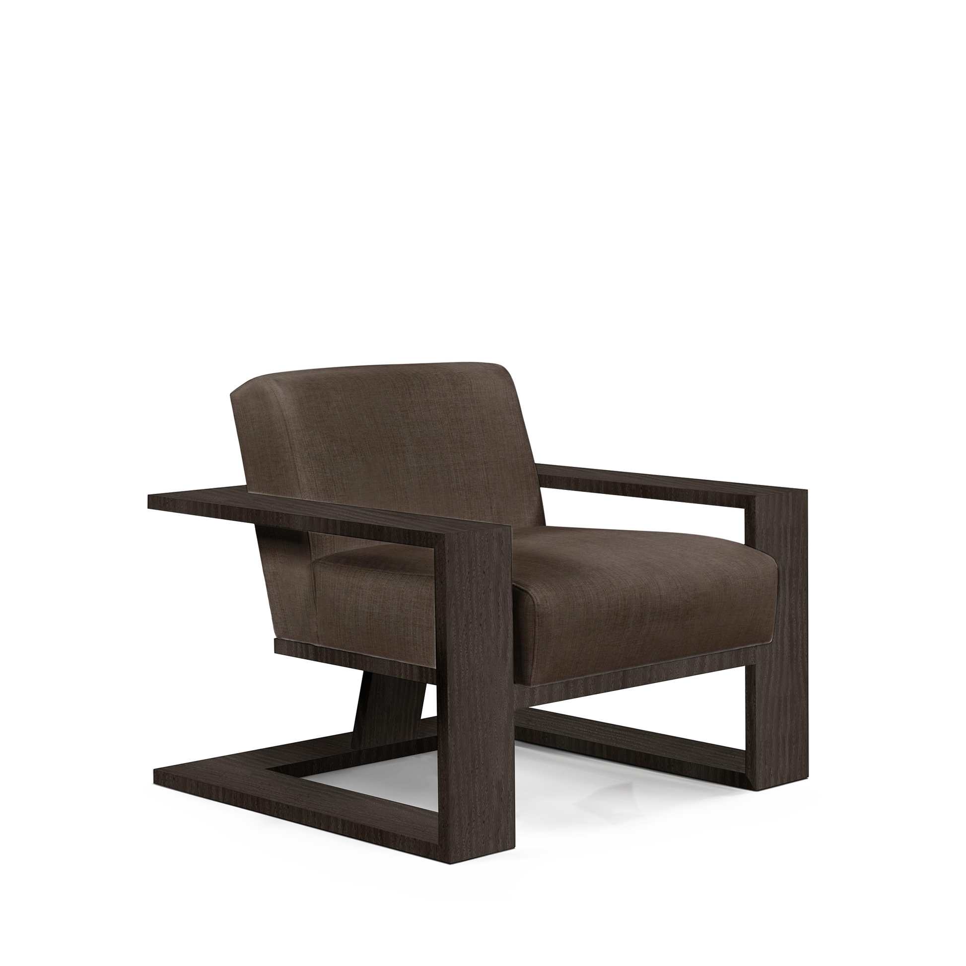 SIERRA ARMCHAIR with warm grey textile and dark grey wood