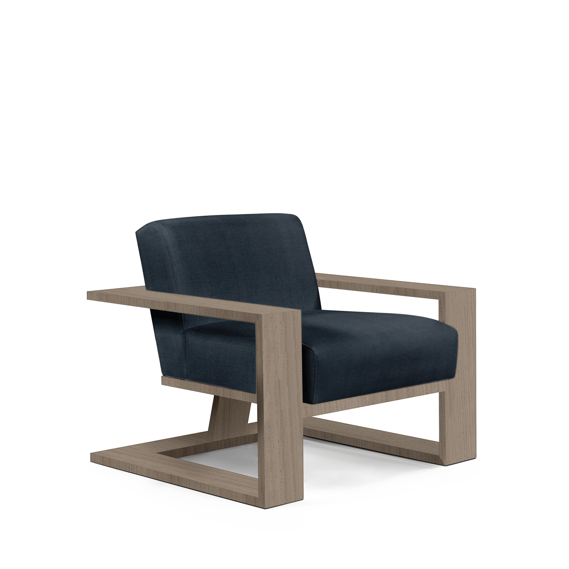 SIERRA ARMCHAIR with linco dark blue textile and natural grey wood